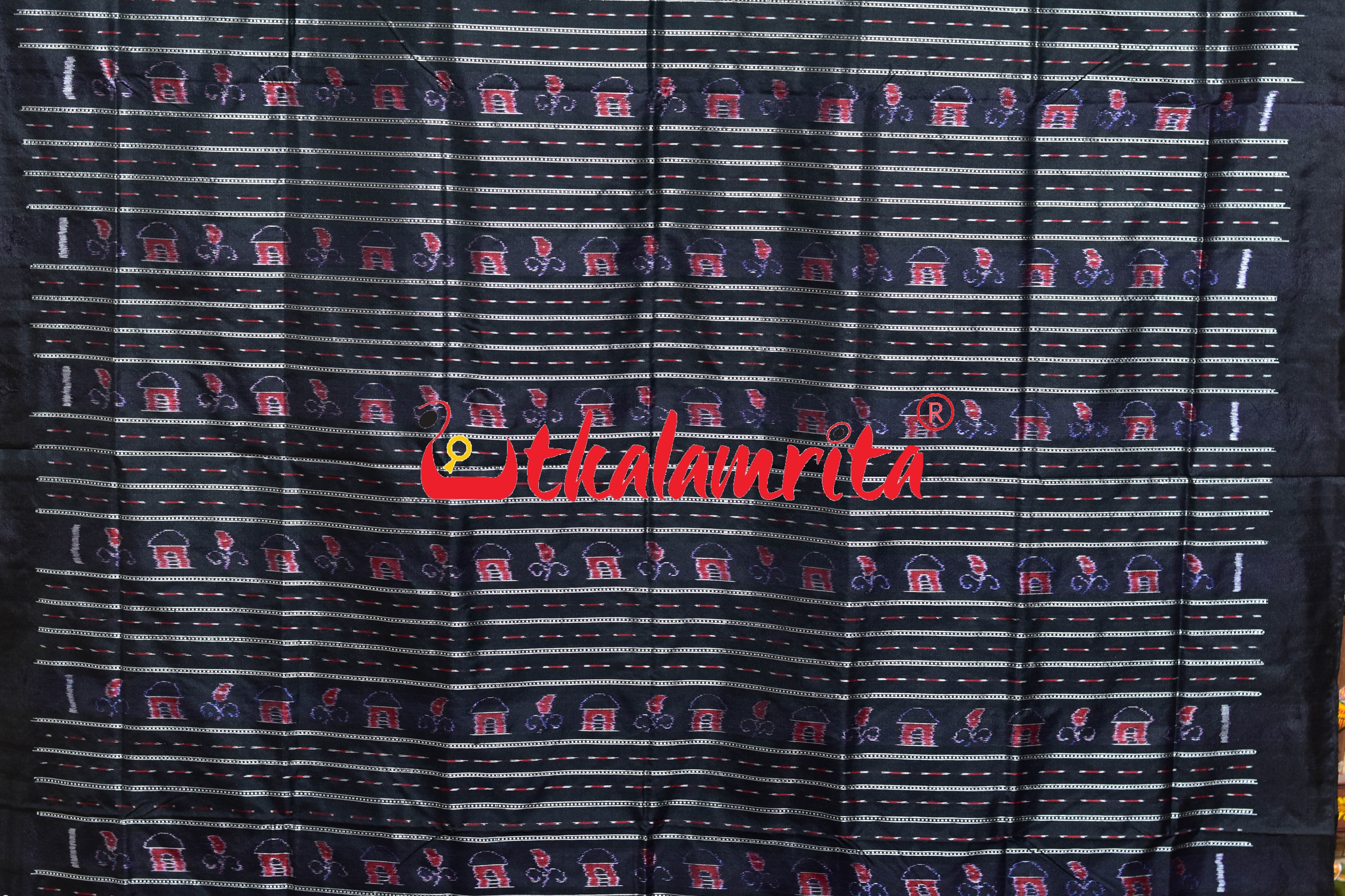 Green Black Kumbha Bandha Anchal Sambalpuri Silk Saree