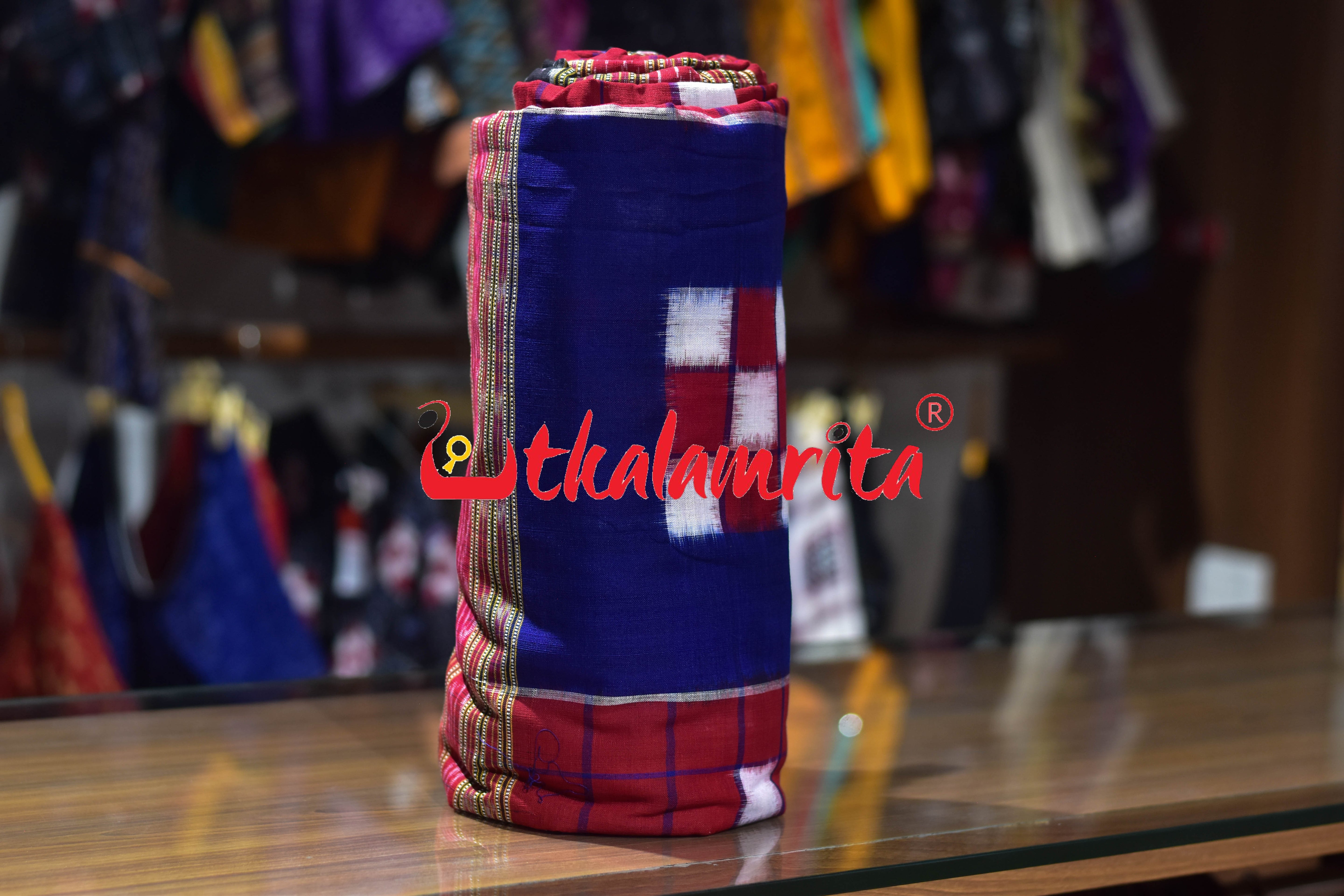 Blue Red Big Pasapali Bichitrapuri Cotton (Fabric)