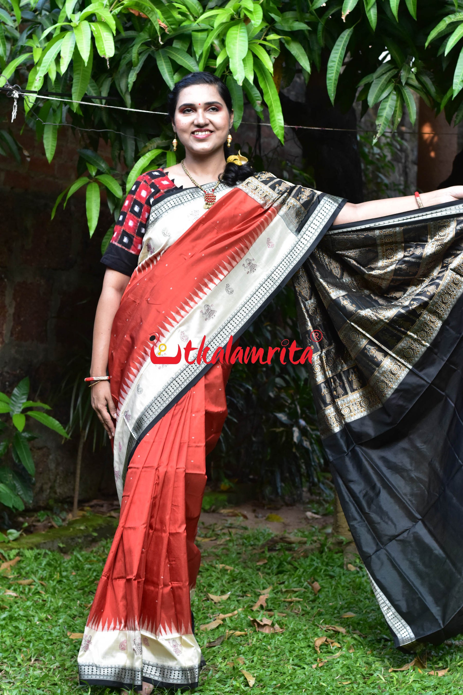 Rust Cream Dhadi Doll Bomkai Silk Saree