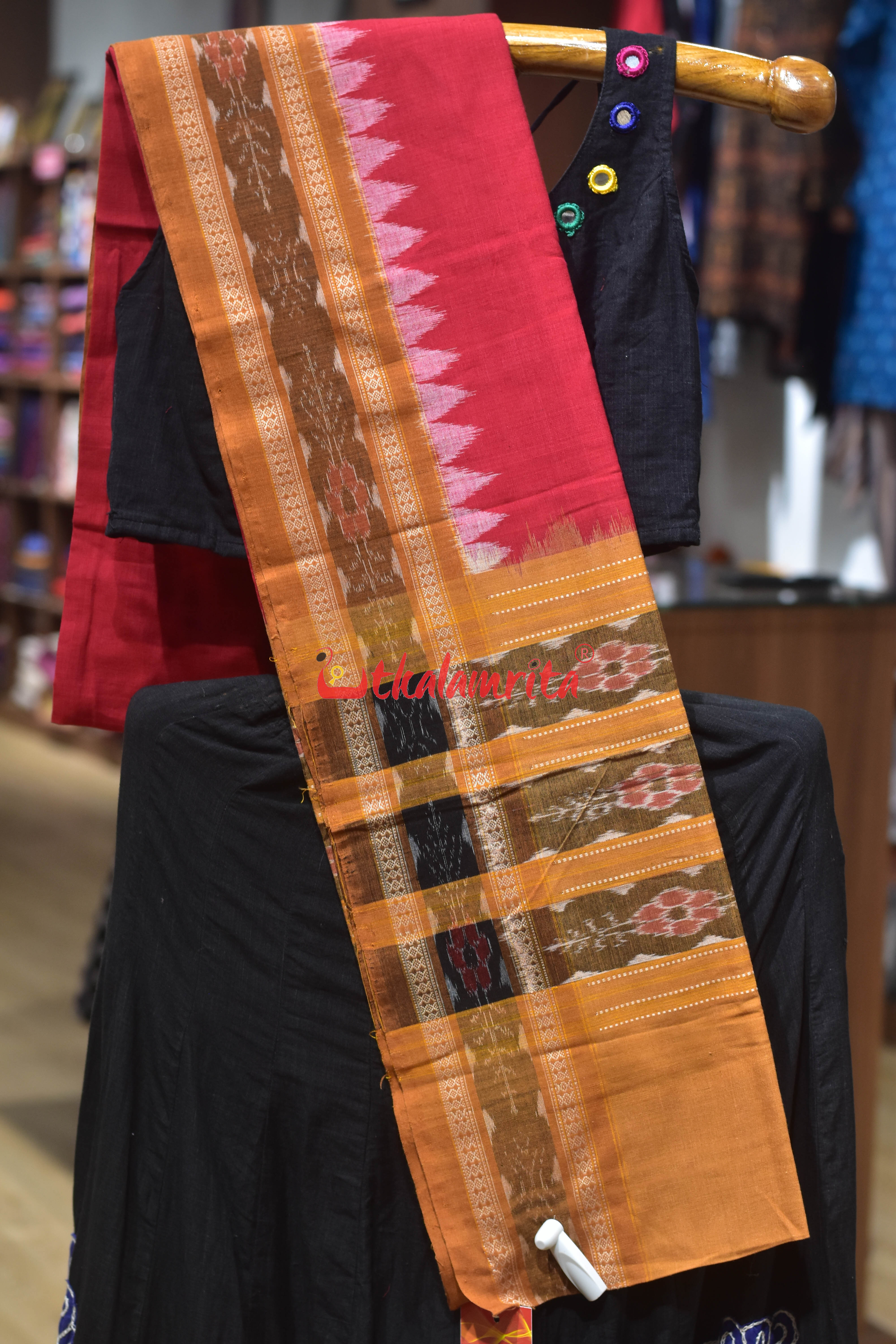 Red Khaki Flower Bandha Cotton (Dupatta)