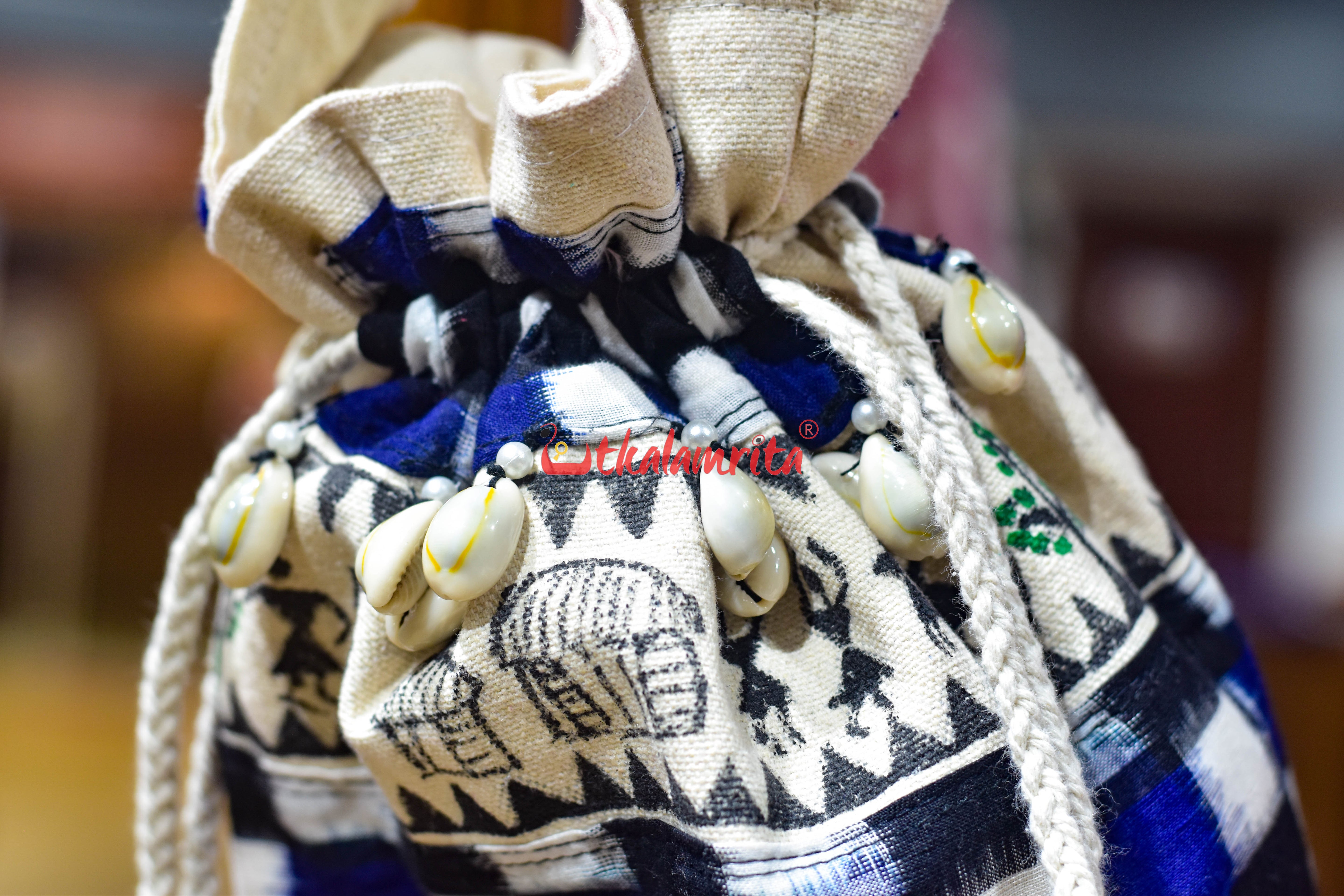 Blue Black 37 Kuthi with Tribals Potli Bag