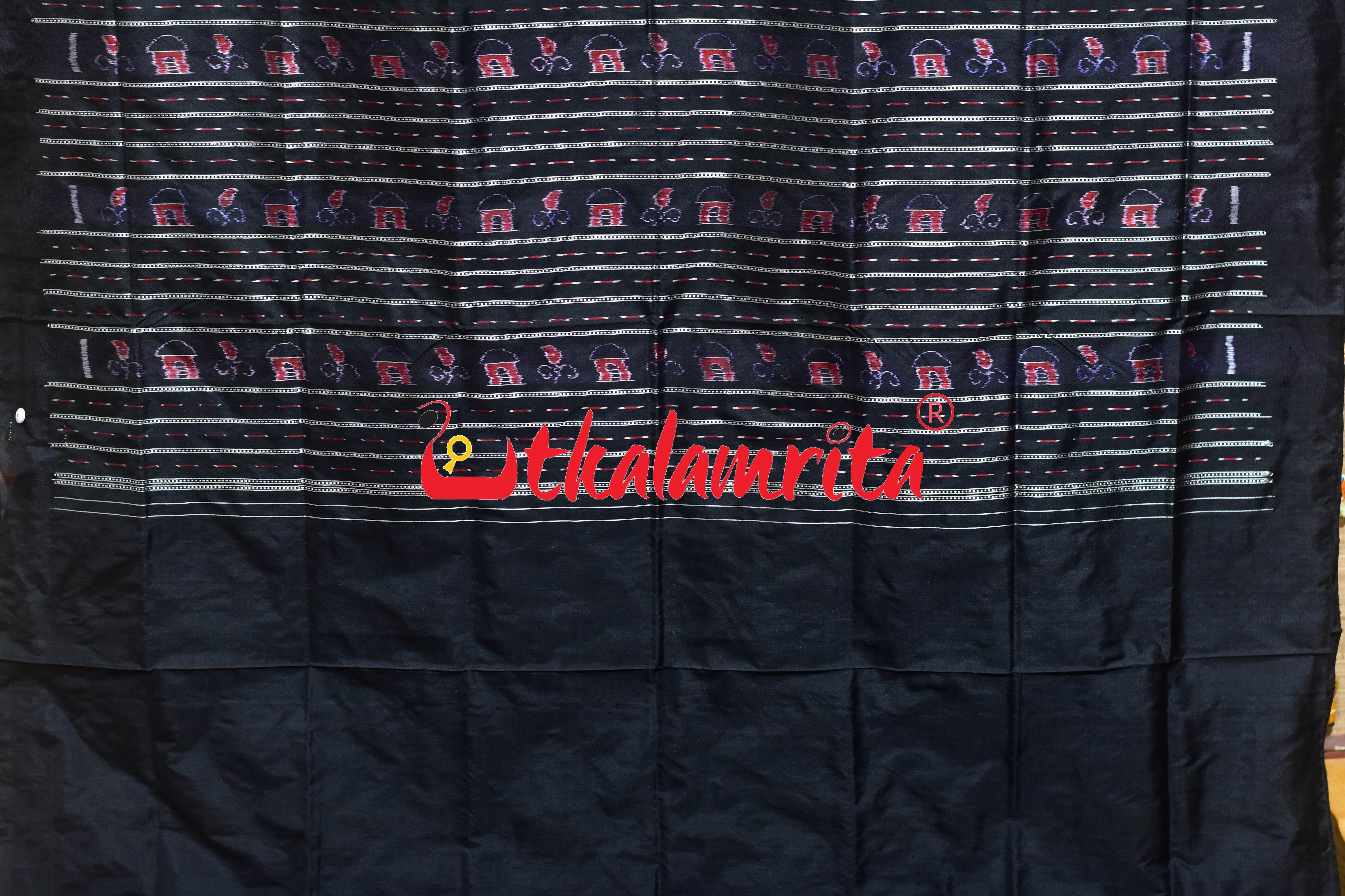 Green Black Kumbha Bandha Anchal Sambalpuri Silk Saree