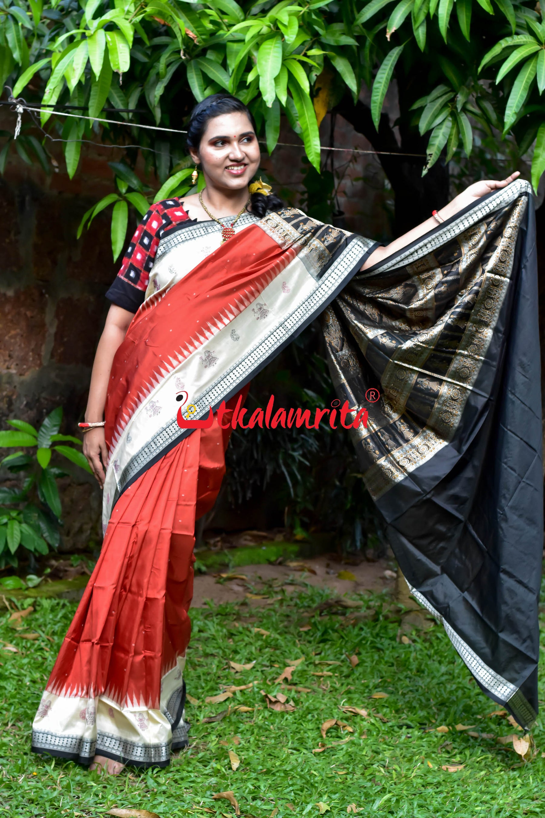 Rust Cream Dhadi Doll Bomkai Silk Saree