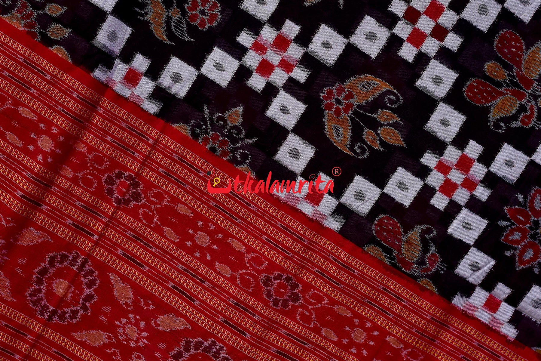 Padma Pasapali Black Red Sambalpuri Cotton Saree