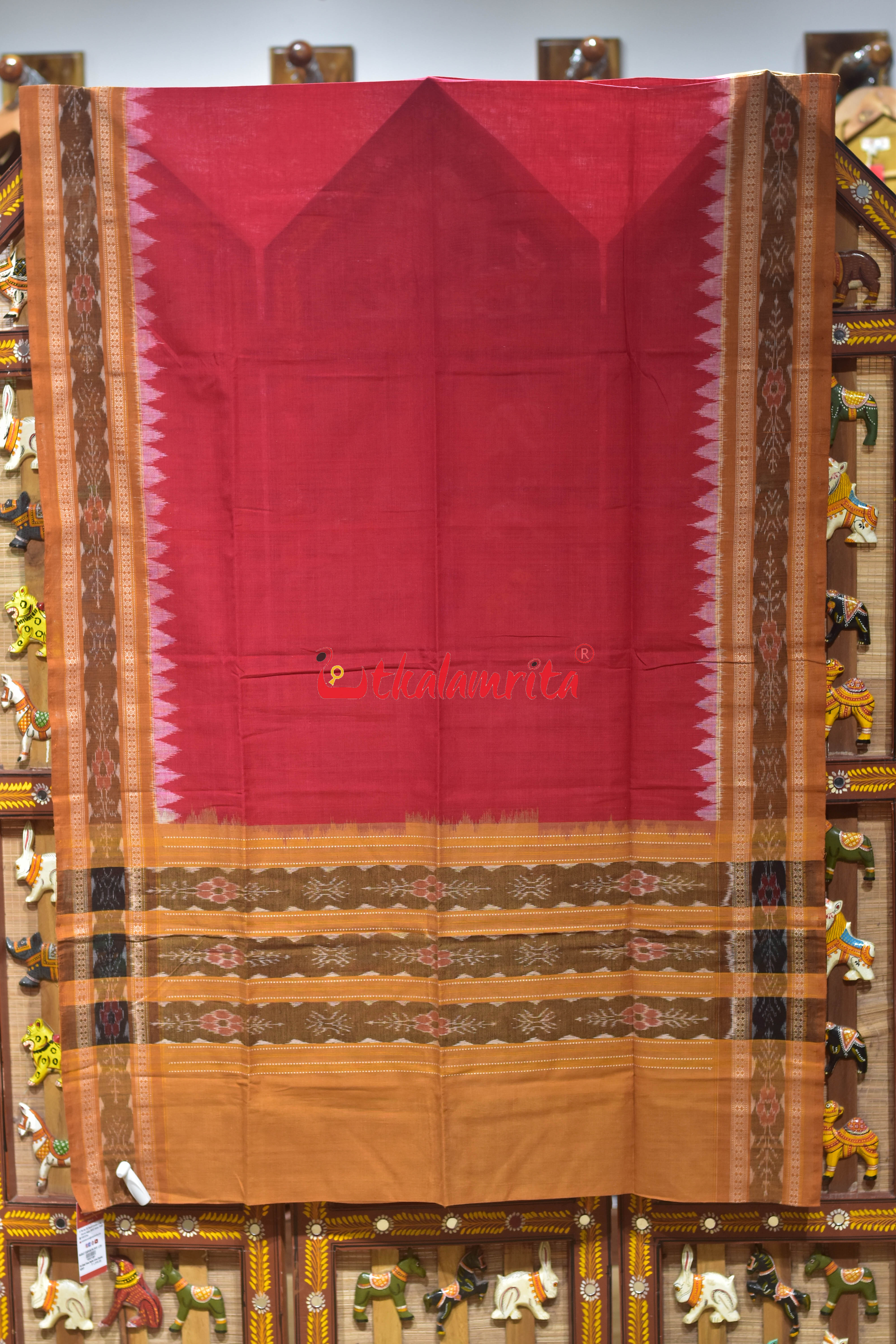 Red Khaki Flower Bandha Cotton (Dupatta)
