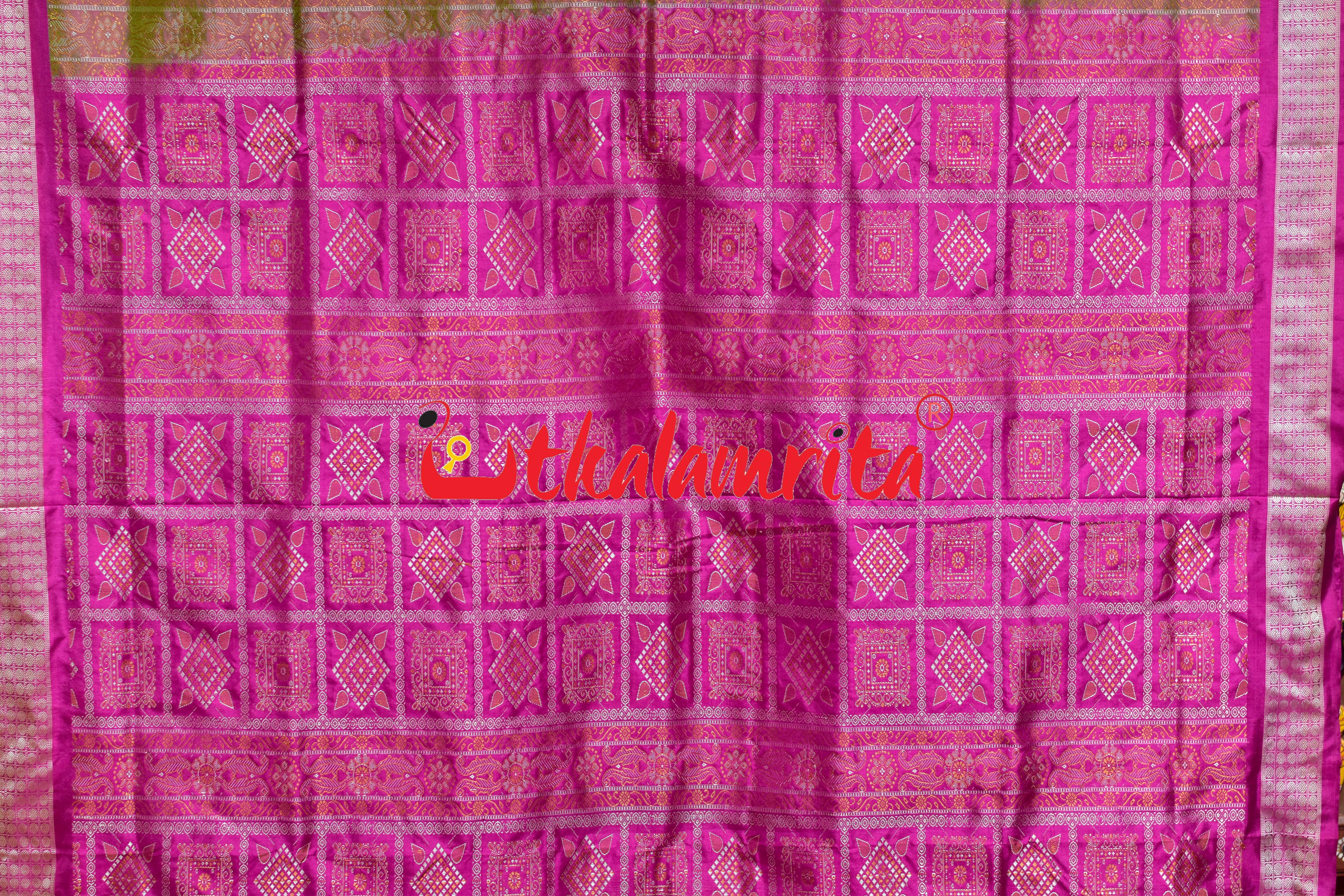 Apple Green Rani Pink Tribal Bomkai Silk Saree