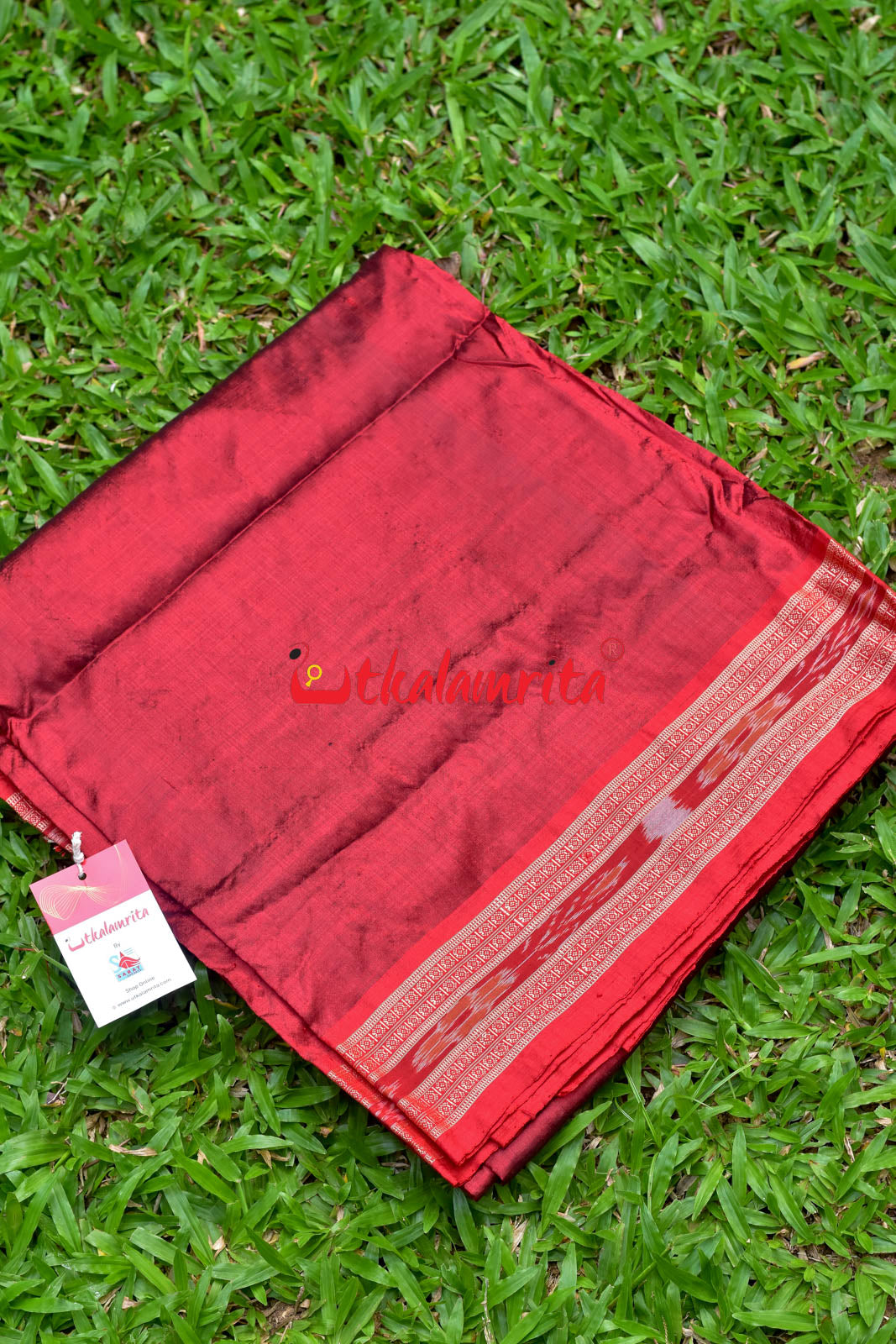 Maroon Flower Bandha Border Silk (Fabric)