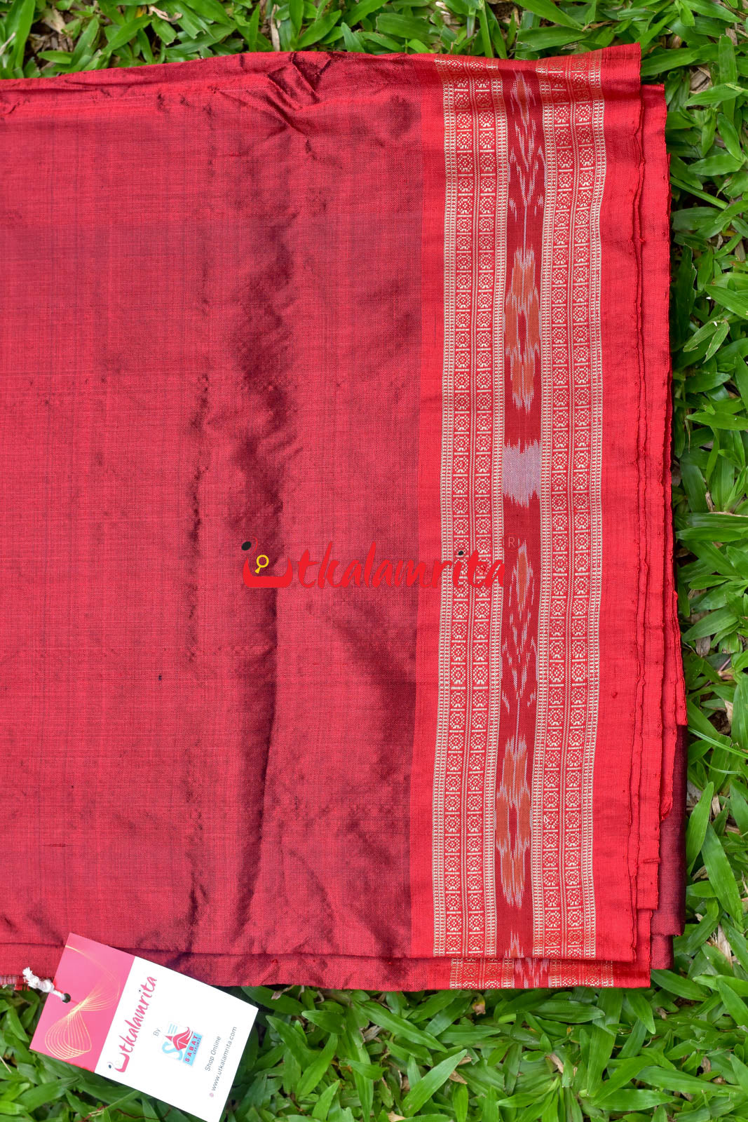 Maroon Flower Bandha Border Silk (Fabric)