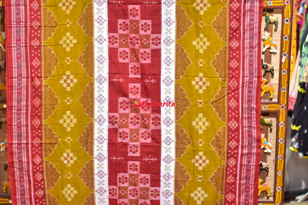Mehendi Red 3D Khandua Cotton Saree