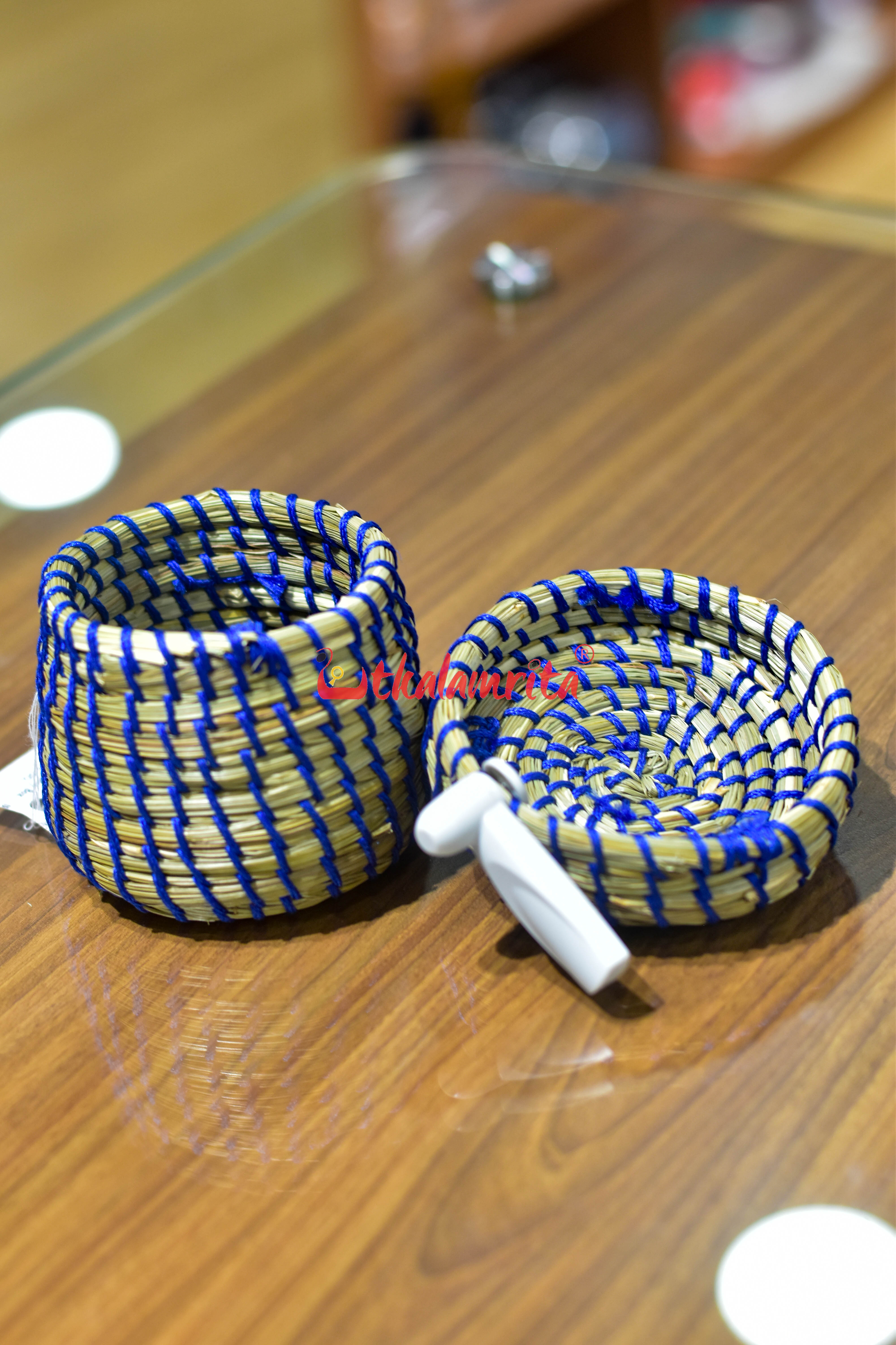 Sabai Grass Blue Thread Jewellery Box
