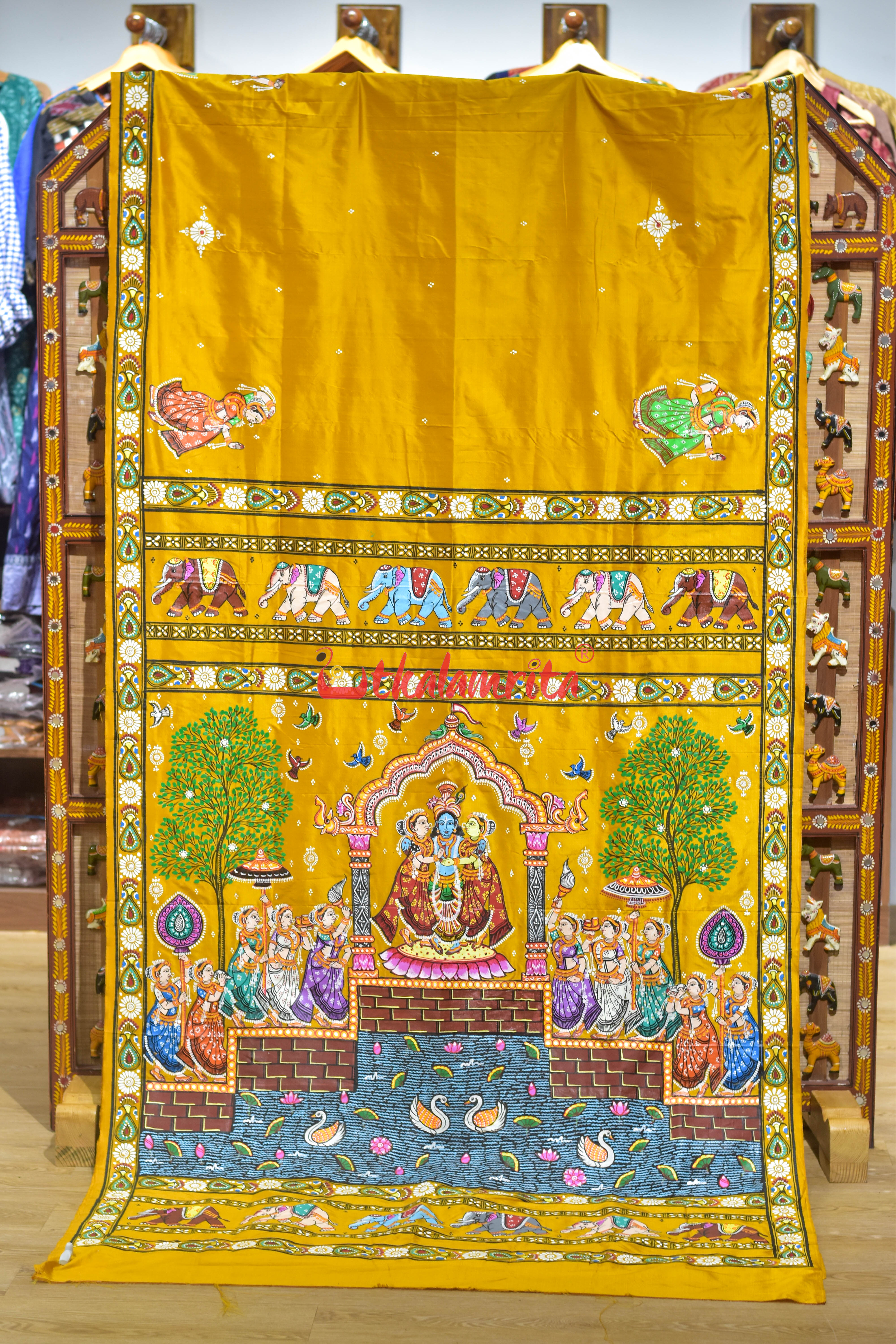 Golden Leela Pattachitra Silk Saree