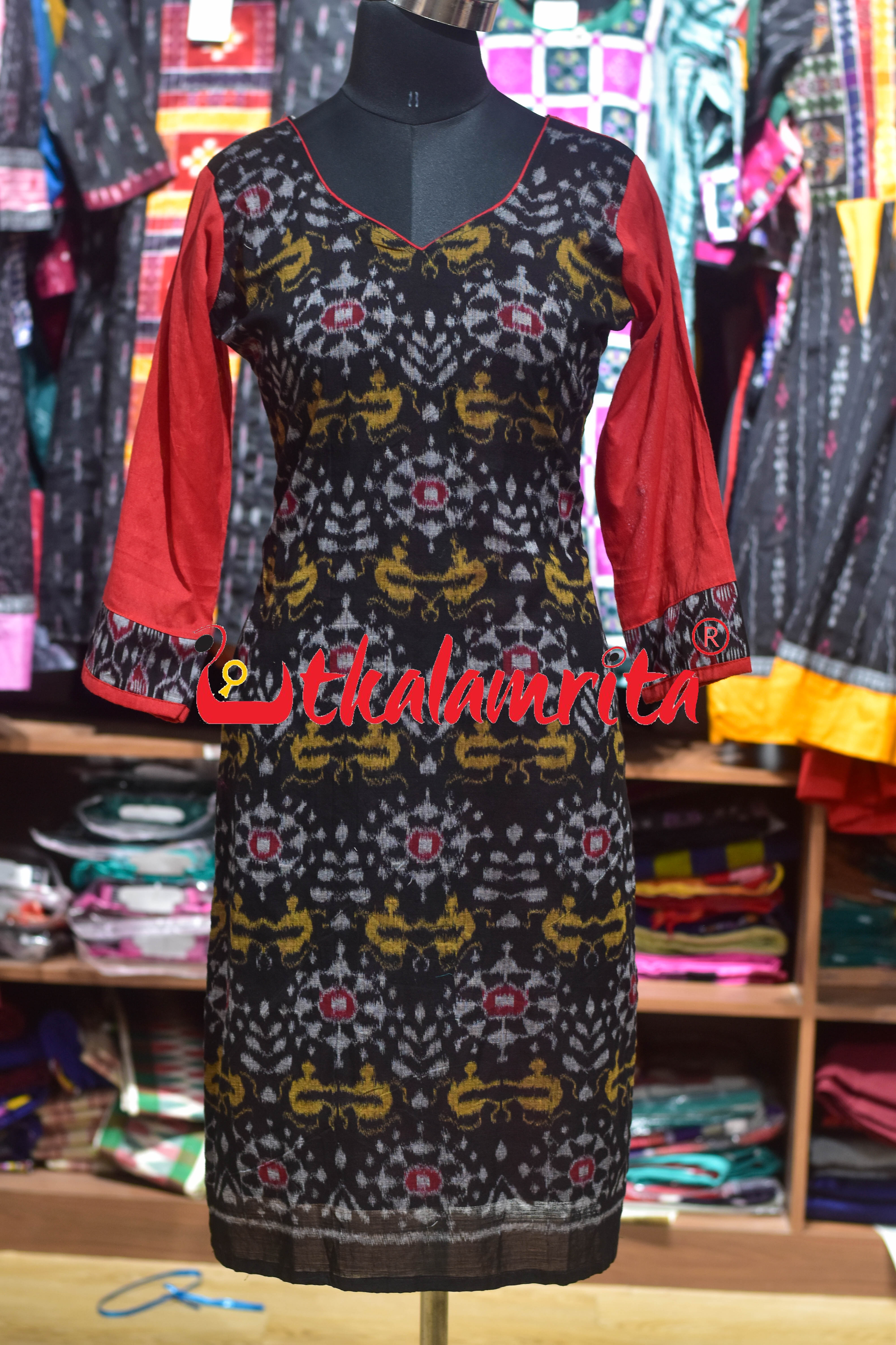 Red Sambalpuri Cotton (Ladies Kurta )