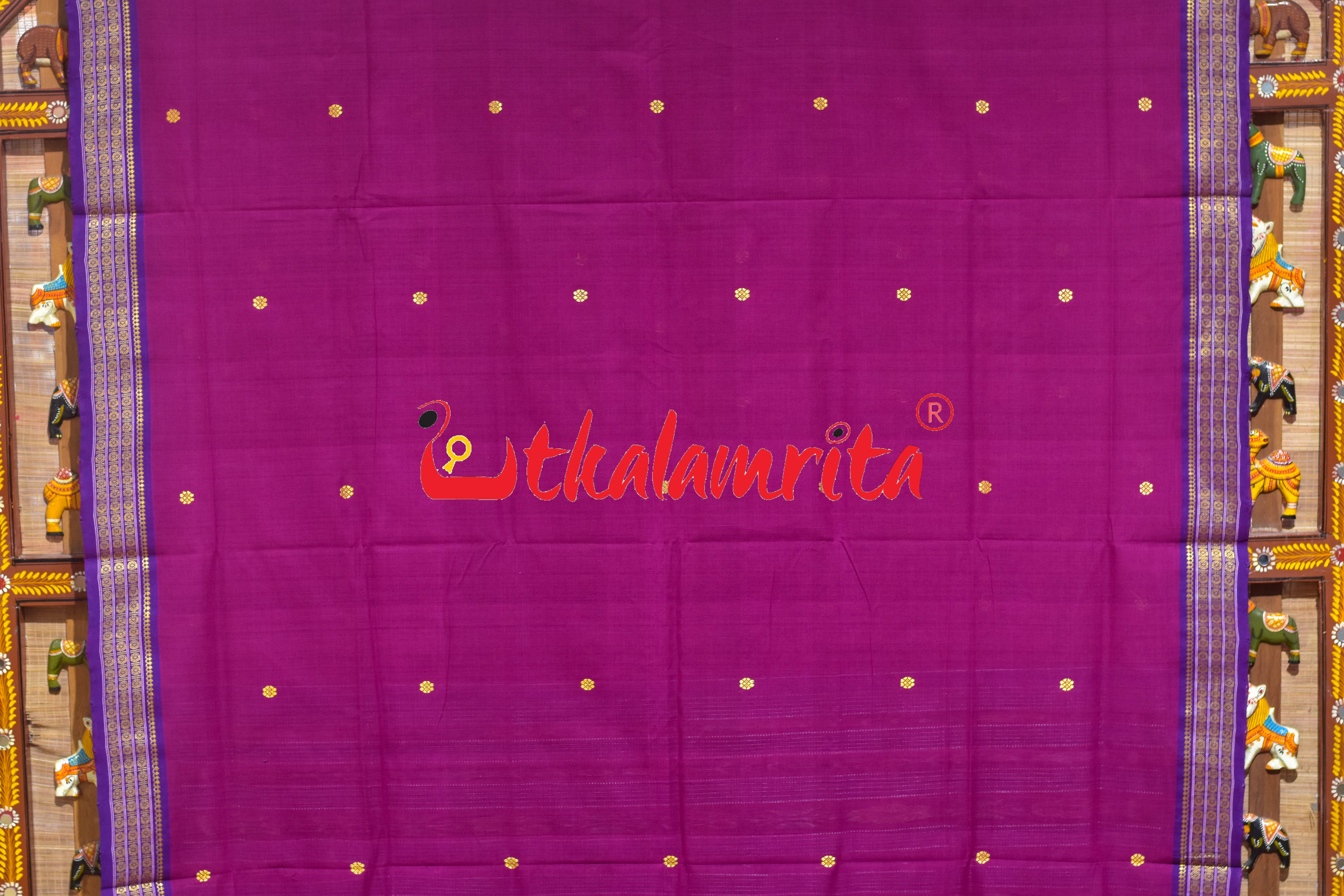 Rani Purple Border Rudrakhya Pittala Single Cotton Saree