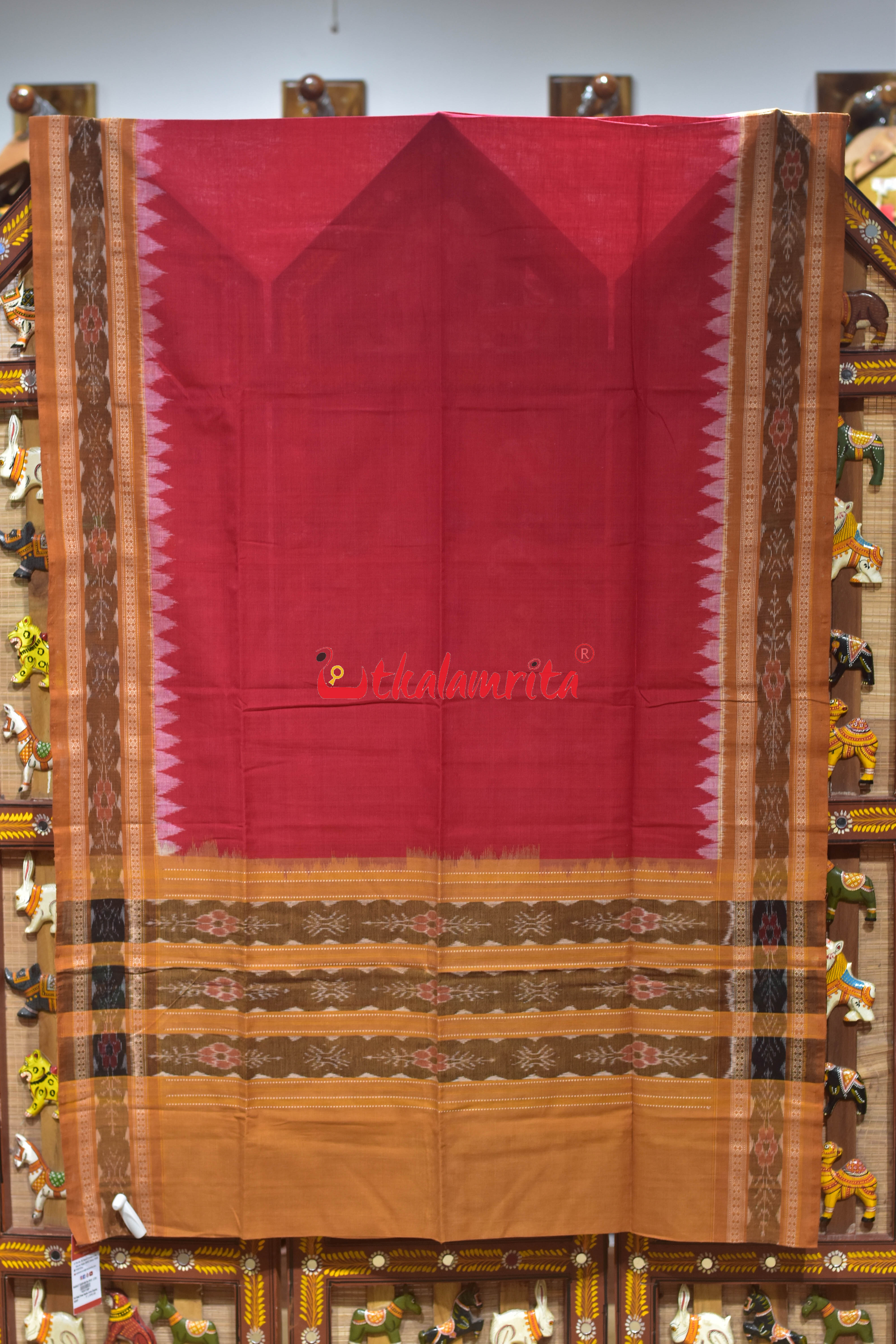 Red Khaki Flower Bandha Cotton (Dupatta)