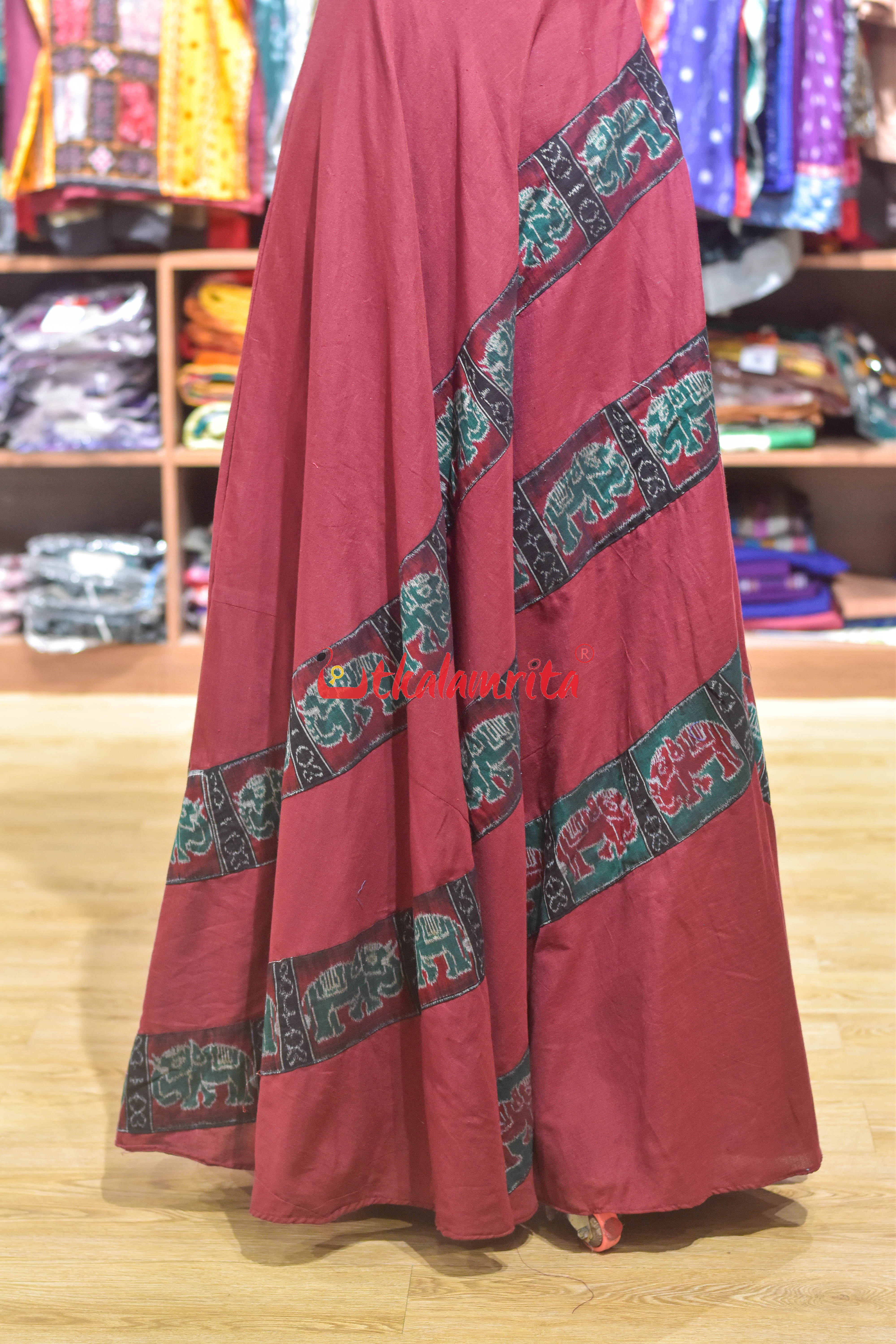 Maroon with Elephant Design Sleeveless (Ladies' Gown)