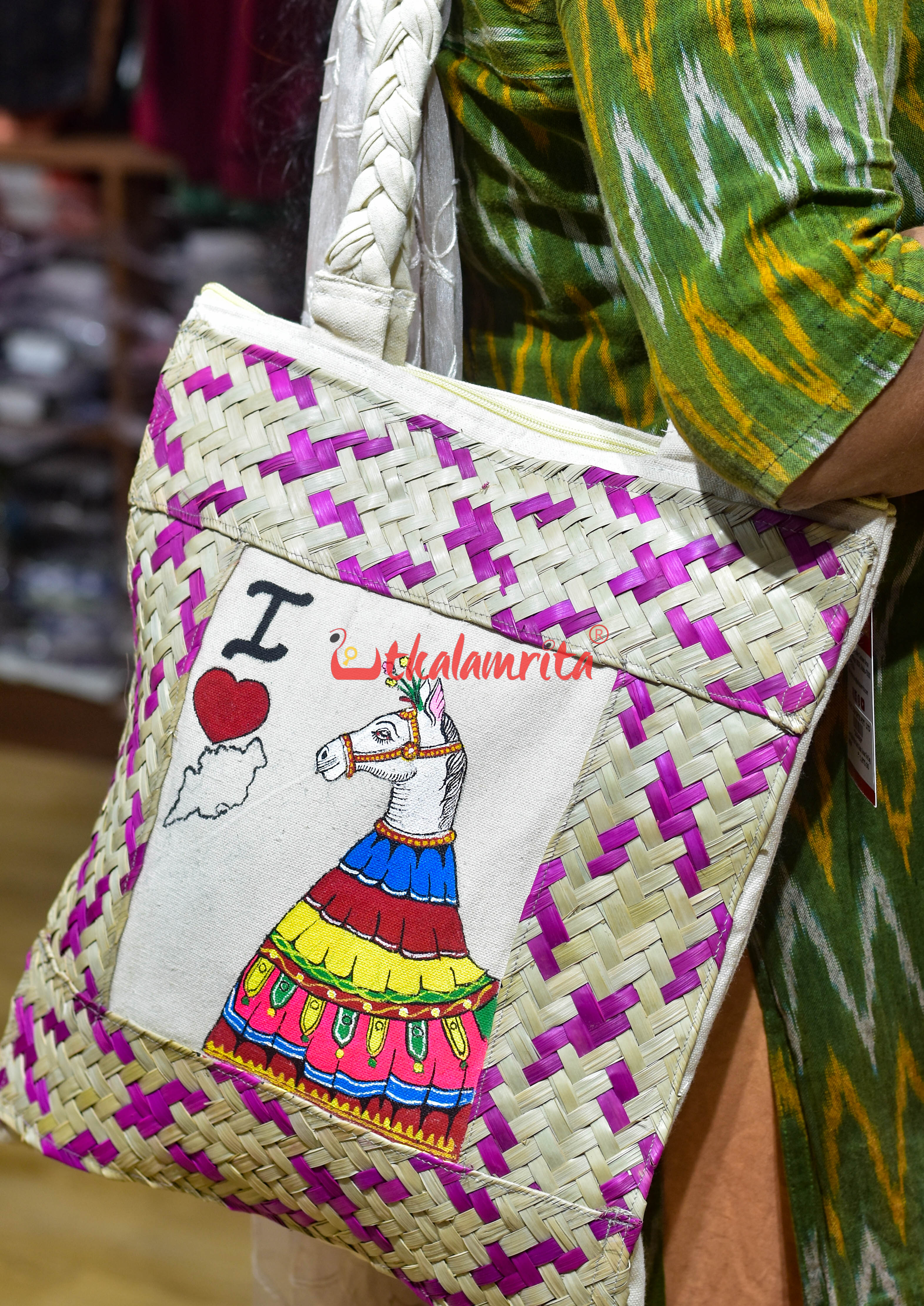 I Love Odisha White Chaiti Ghoda Canvas Tote Bag