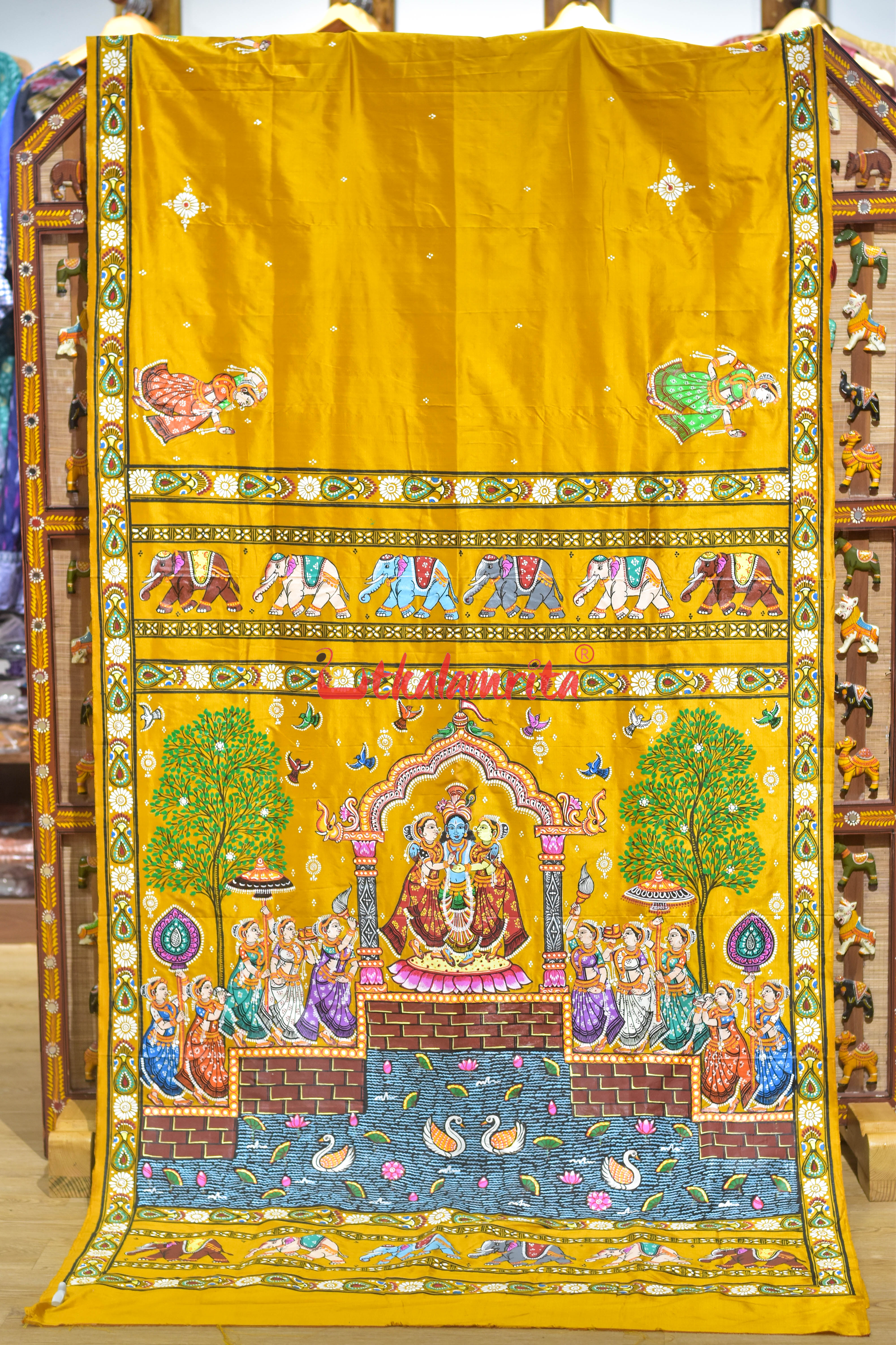 Golden Leela Pattachitra Silk Saree