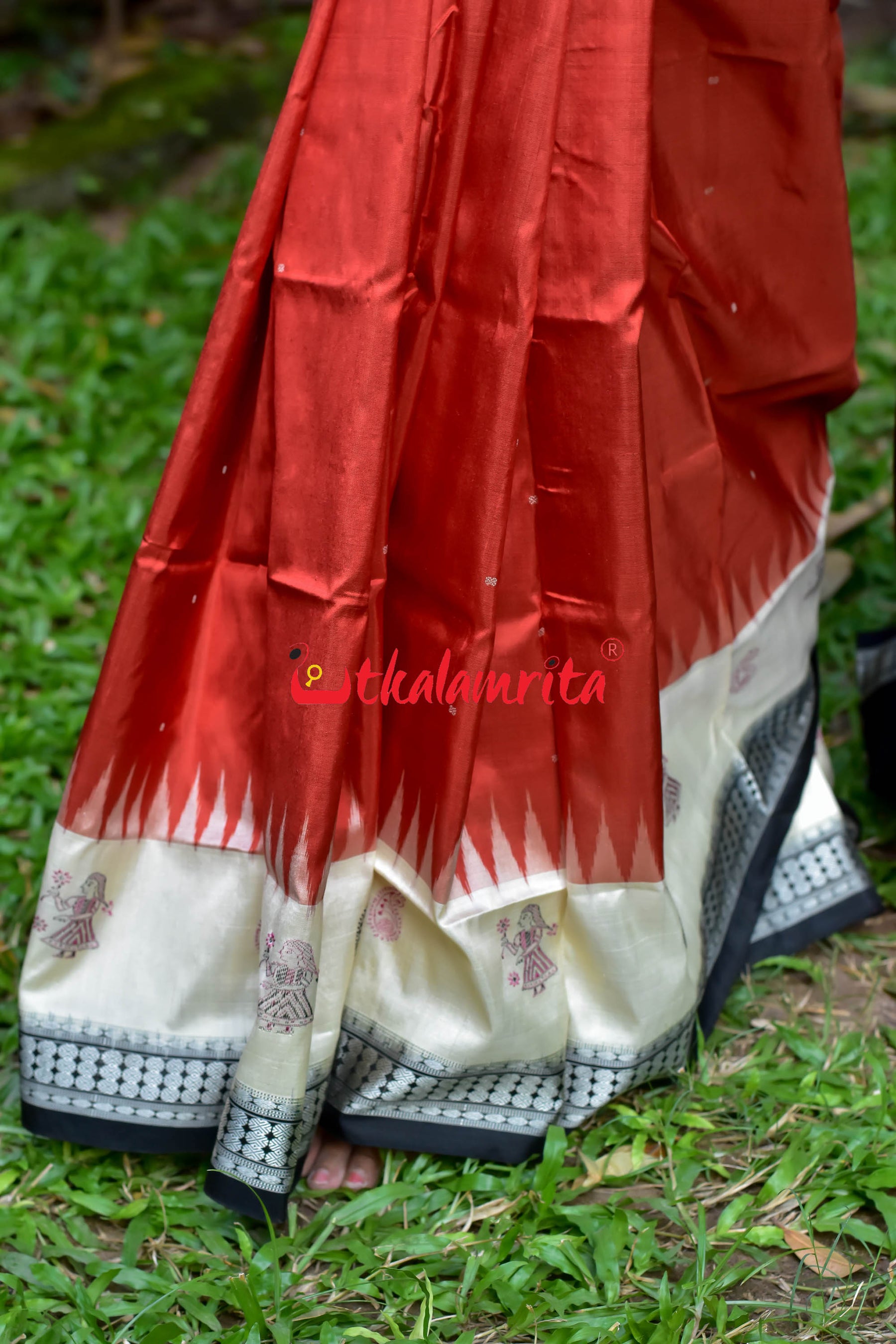 Rust Cream Dhadi Doll Bomkai Silk Saree