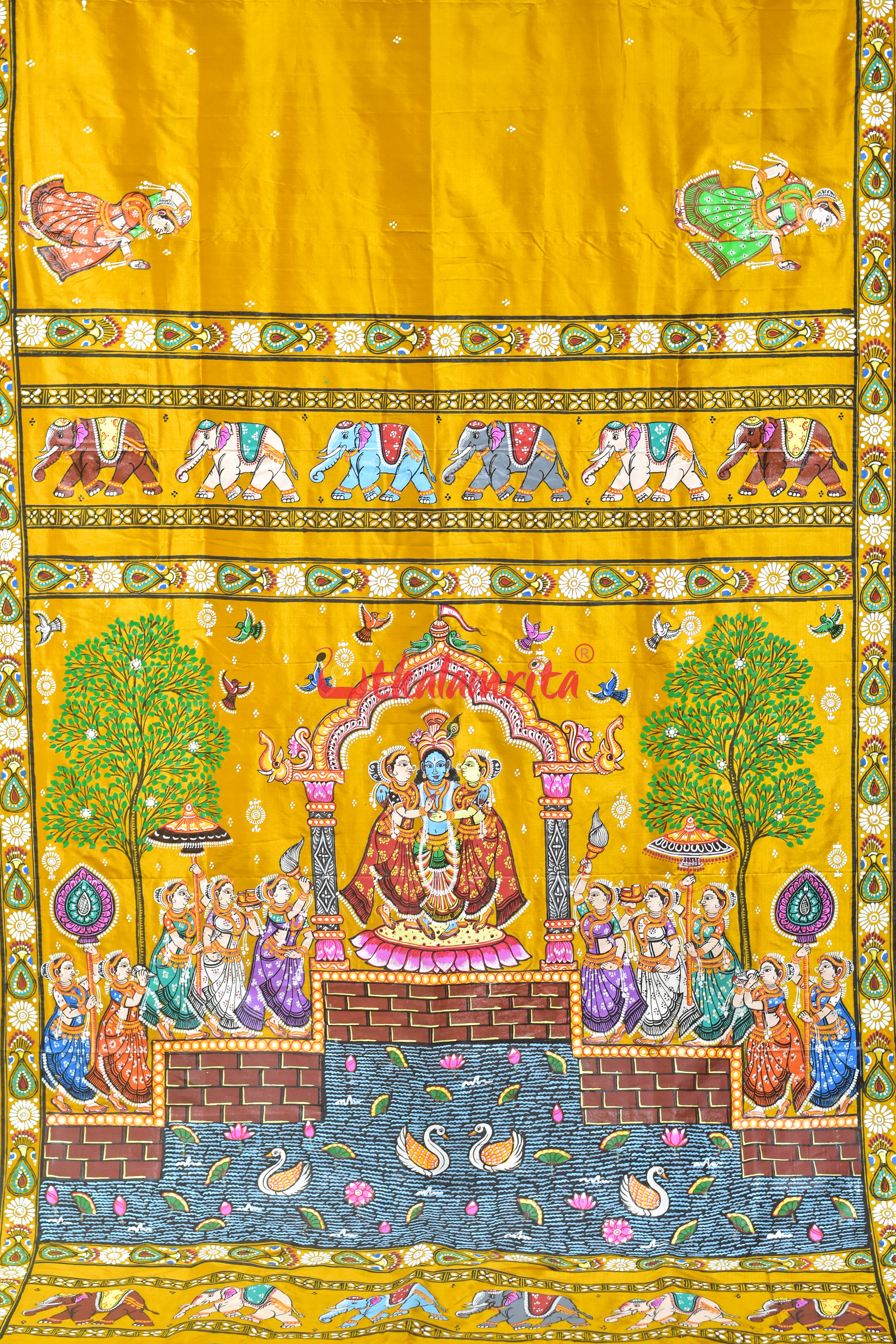 Golden Leela Pattachitra Silk Saree