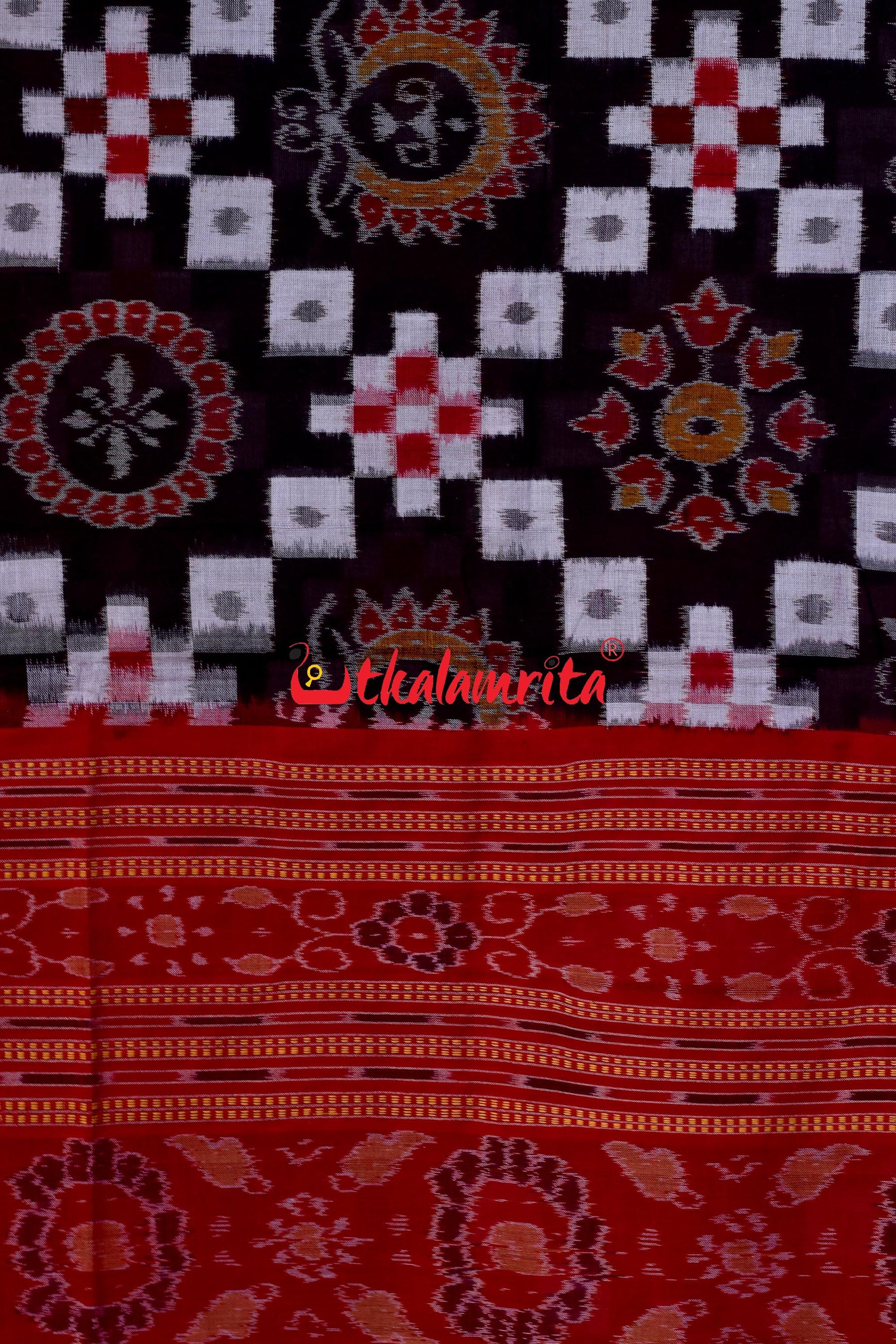 Padma Pasapali Black Red Sambalpuri Cotton Saree