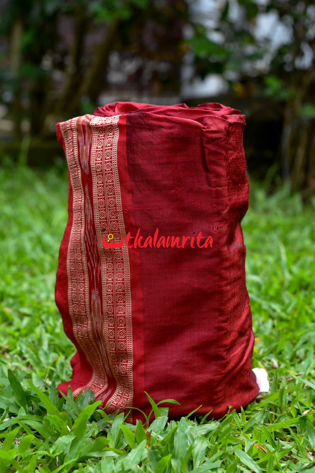 Maroon Flower Bandha Border Silk (Fabric)