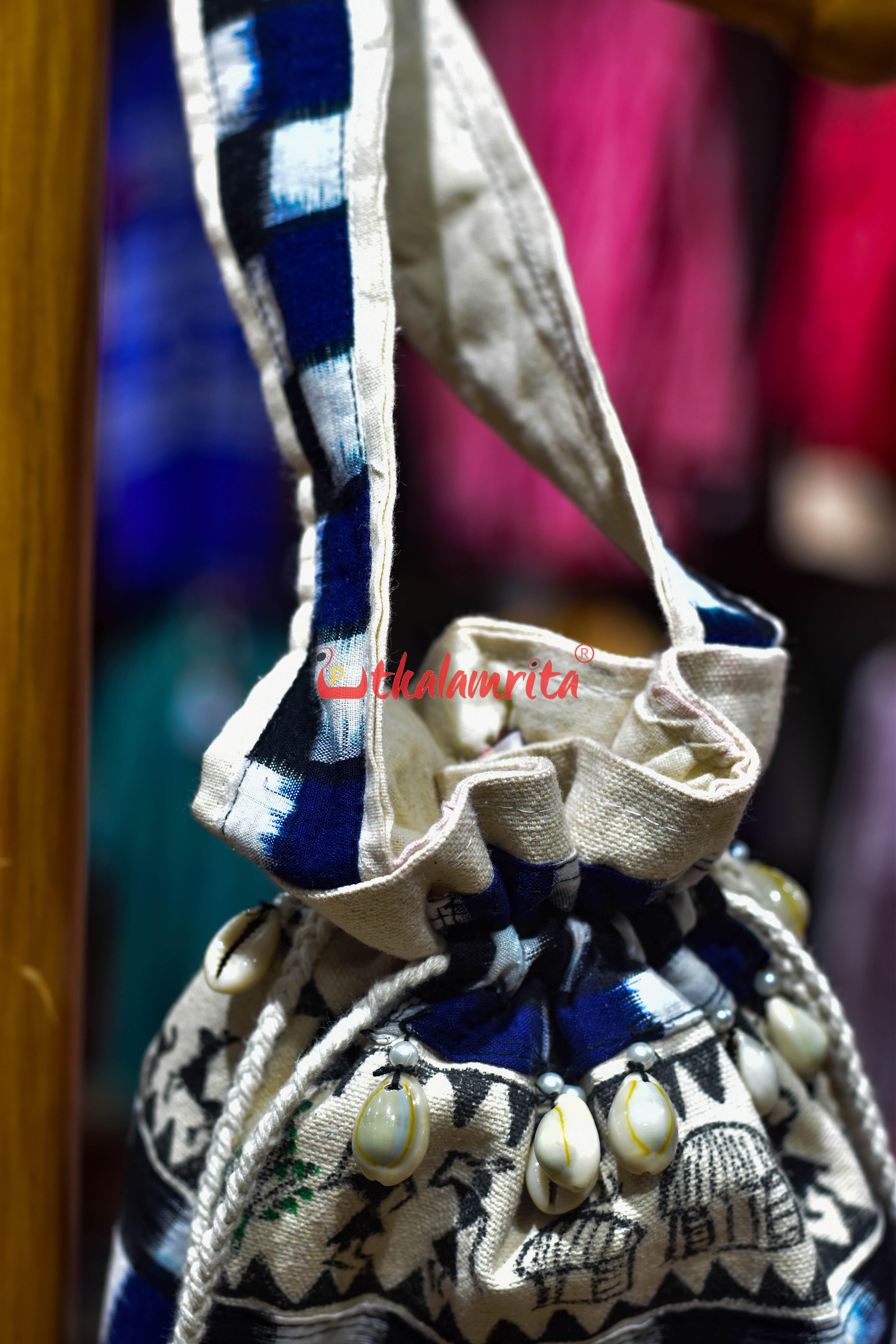 Blue Black 37 Kuthi with Tribals Potli Bag