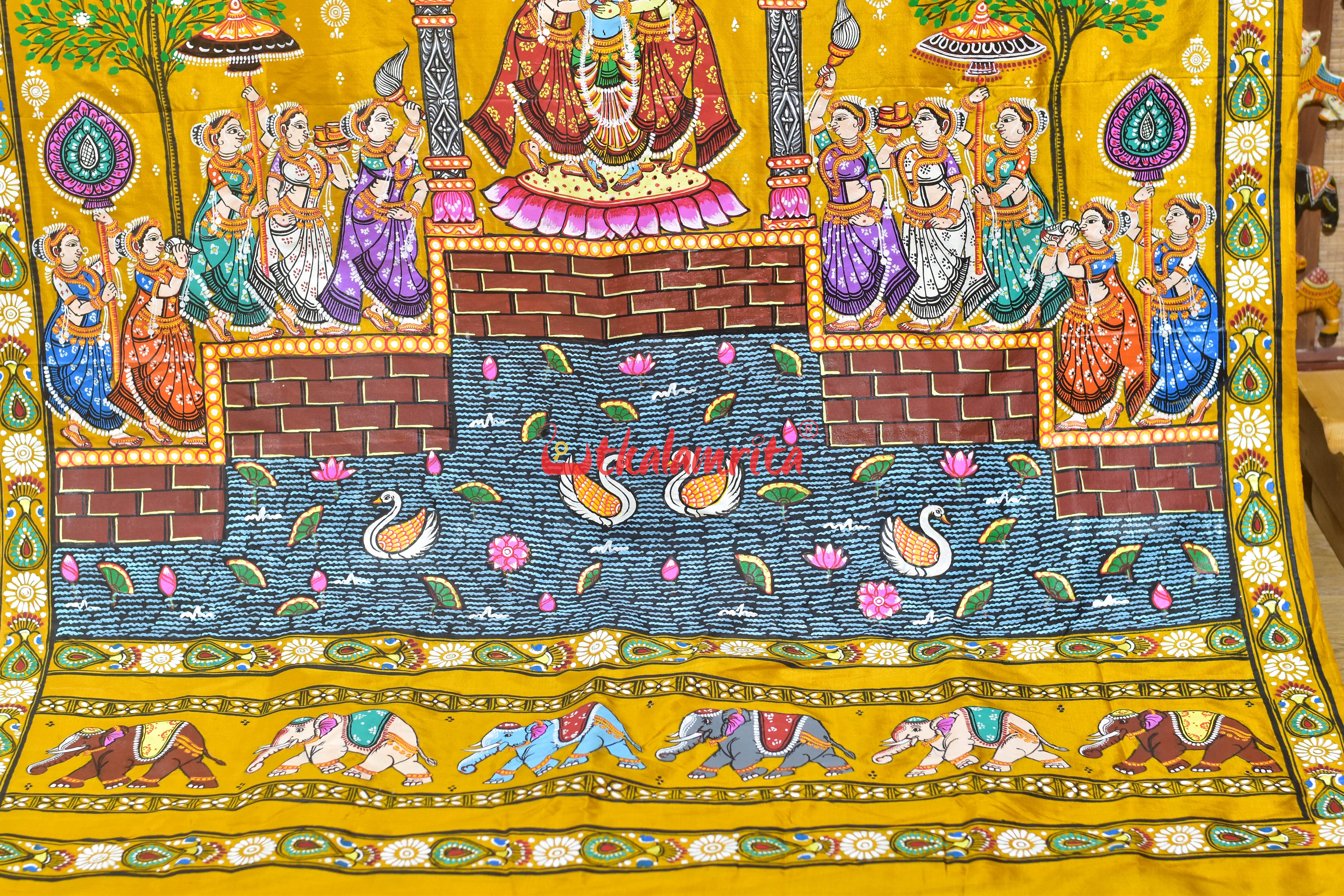 Golden Leela Pattachitra Silk Saree