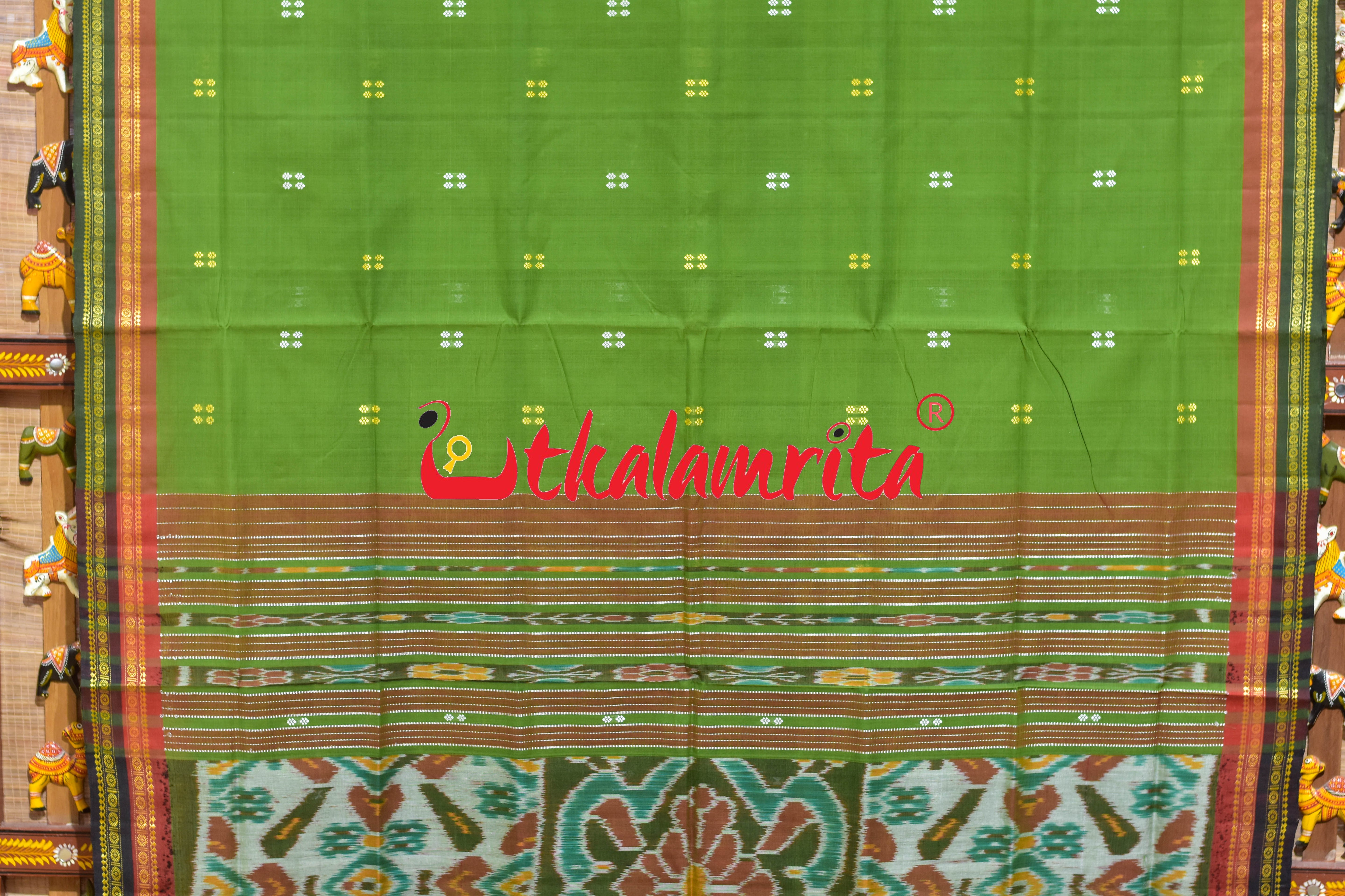 Mehndi Double Border Doby Pittala Single Cotton Saree