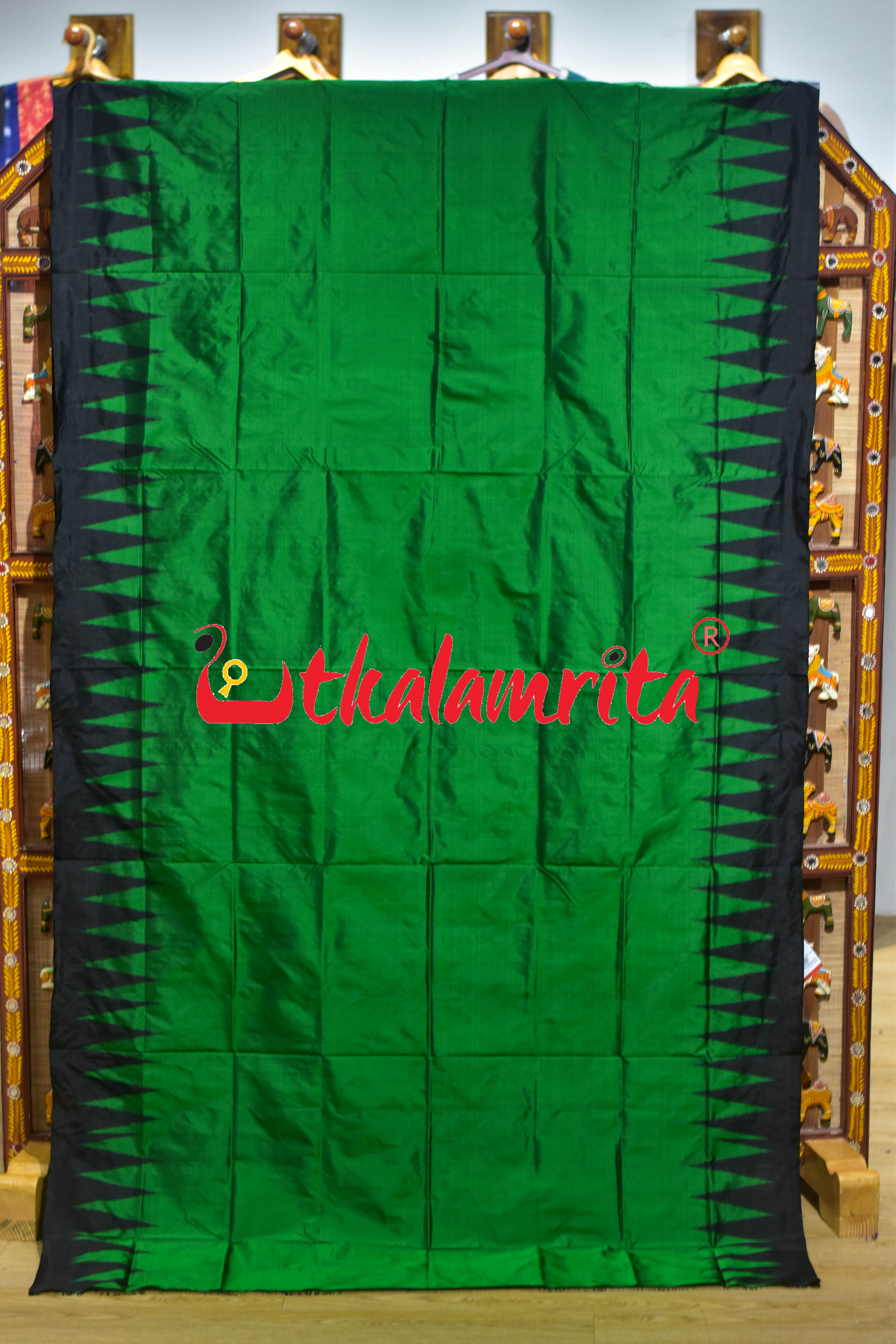 Green Black Kumbha Bandha Anchal Sambalpuri Silk Saree