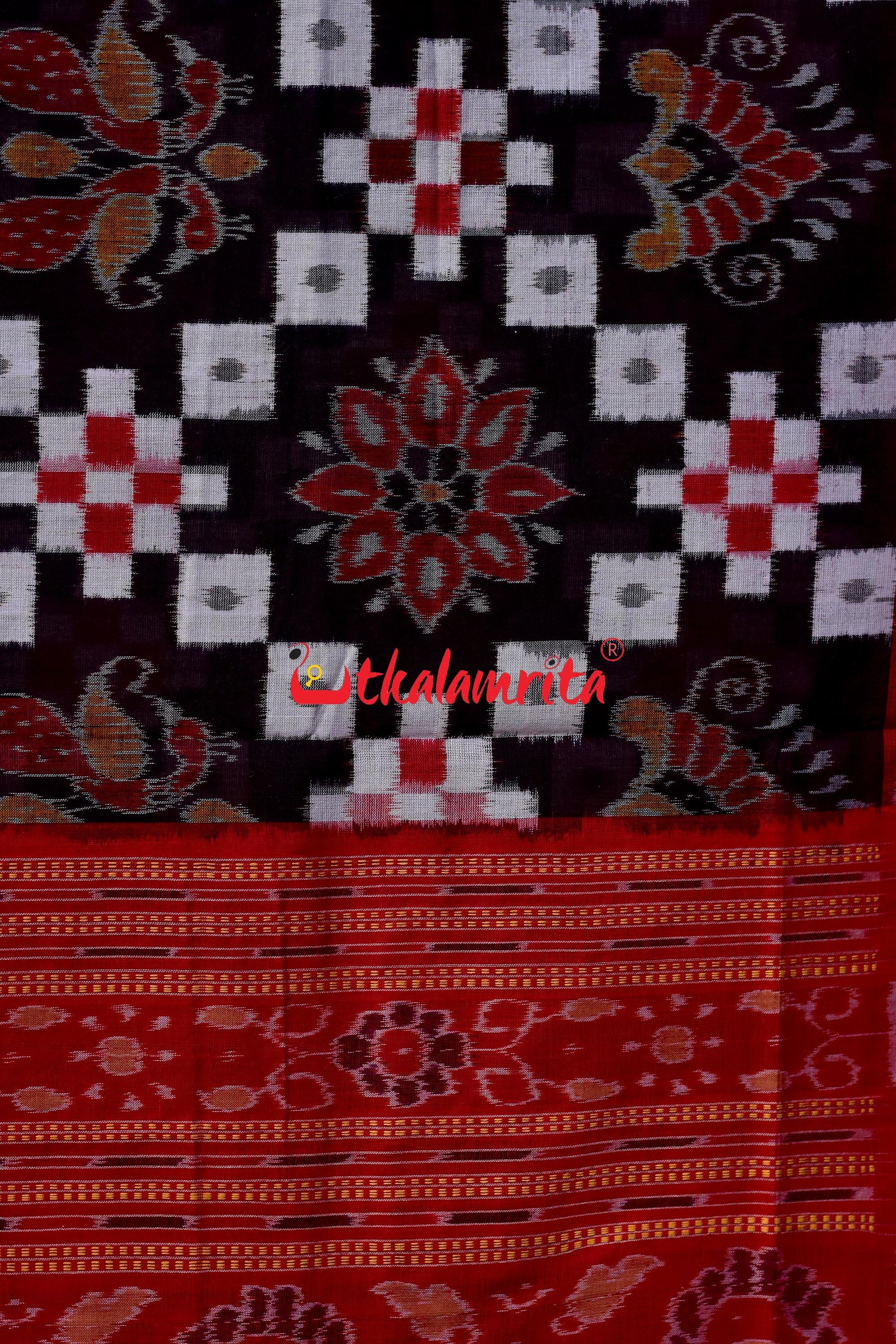 Padma Pasapali Black Red Sambalpuri Cotton Saree