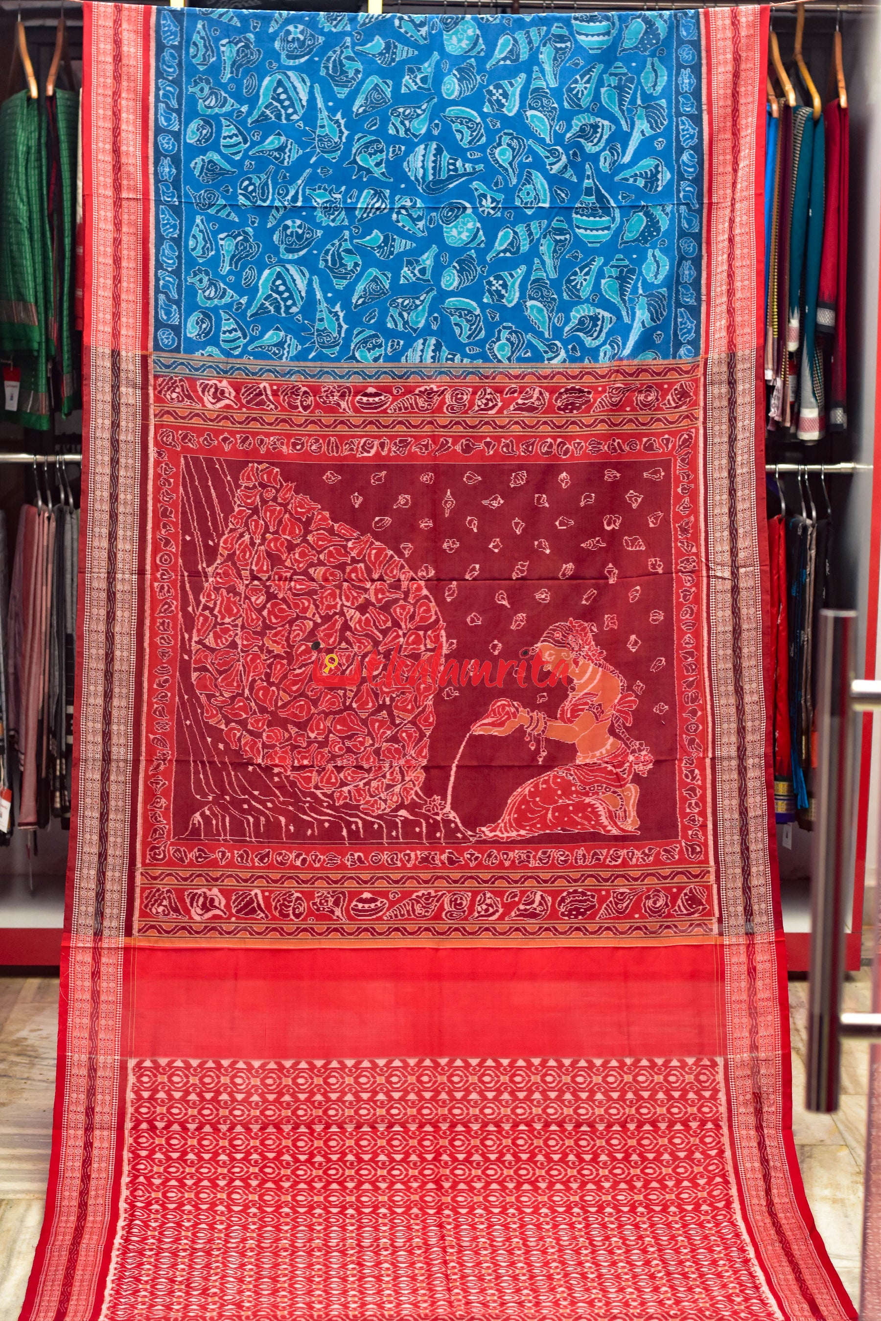 Blue Sankha Sambalpuri Cotton Saree