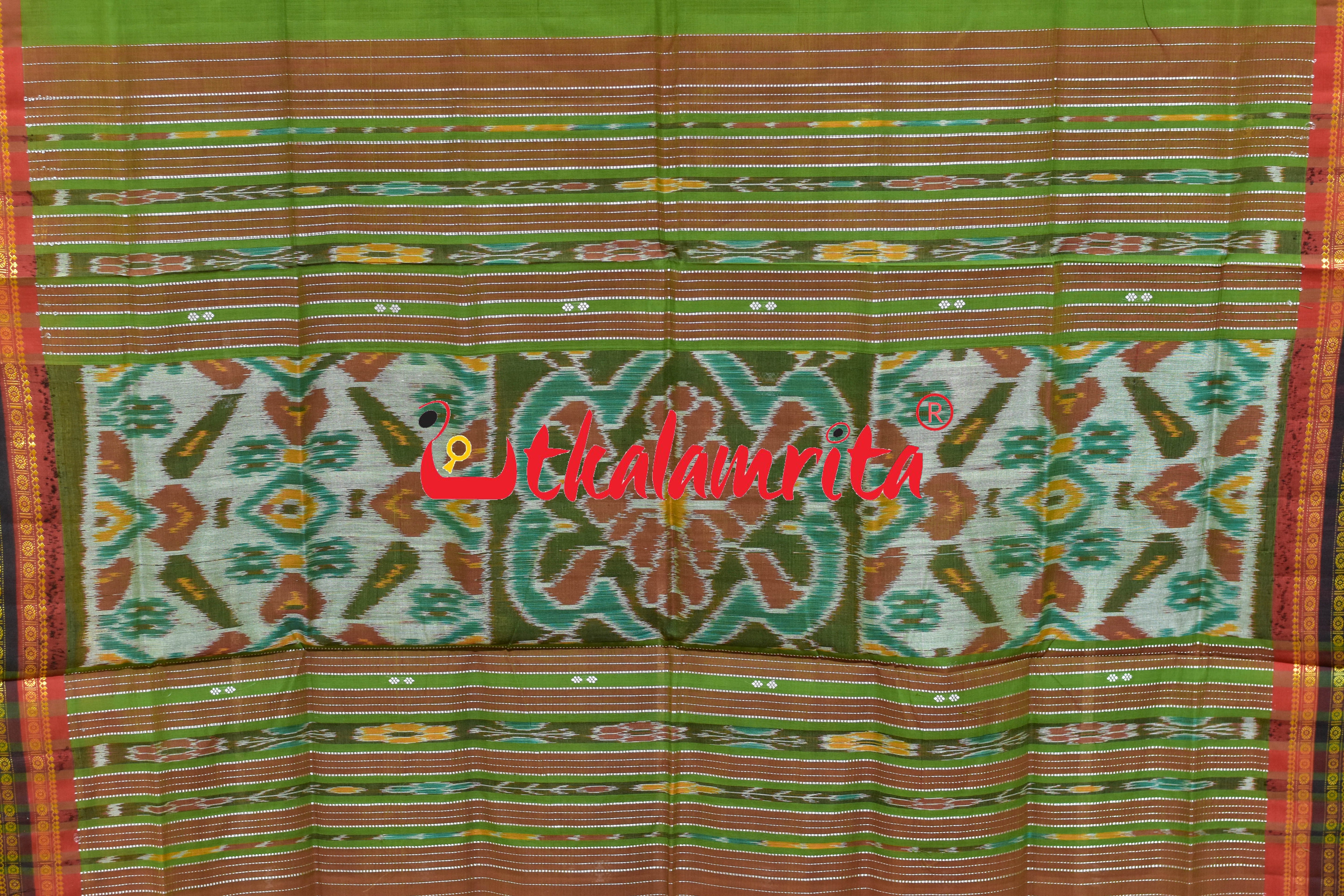 Mehndi Double Border Doby Pittala Single Cotton Saree