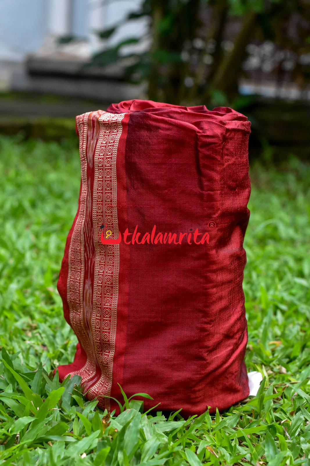 Maroon Flower Bandha Border Silk (Fabric)