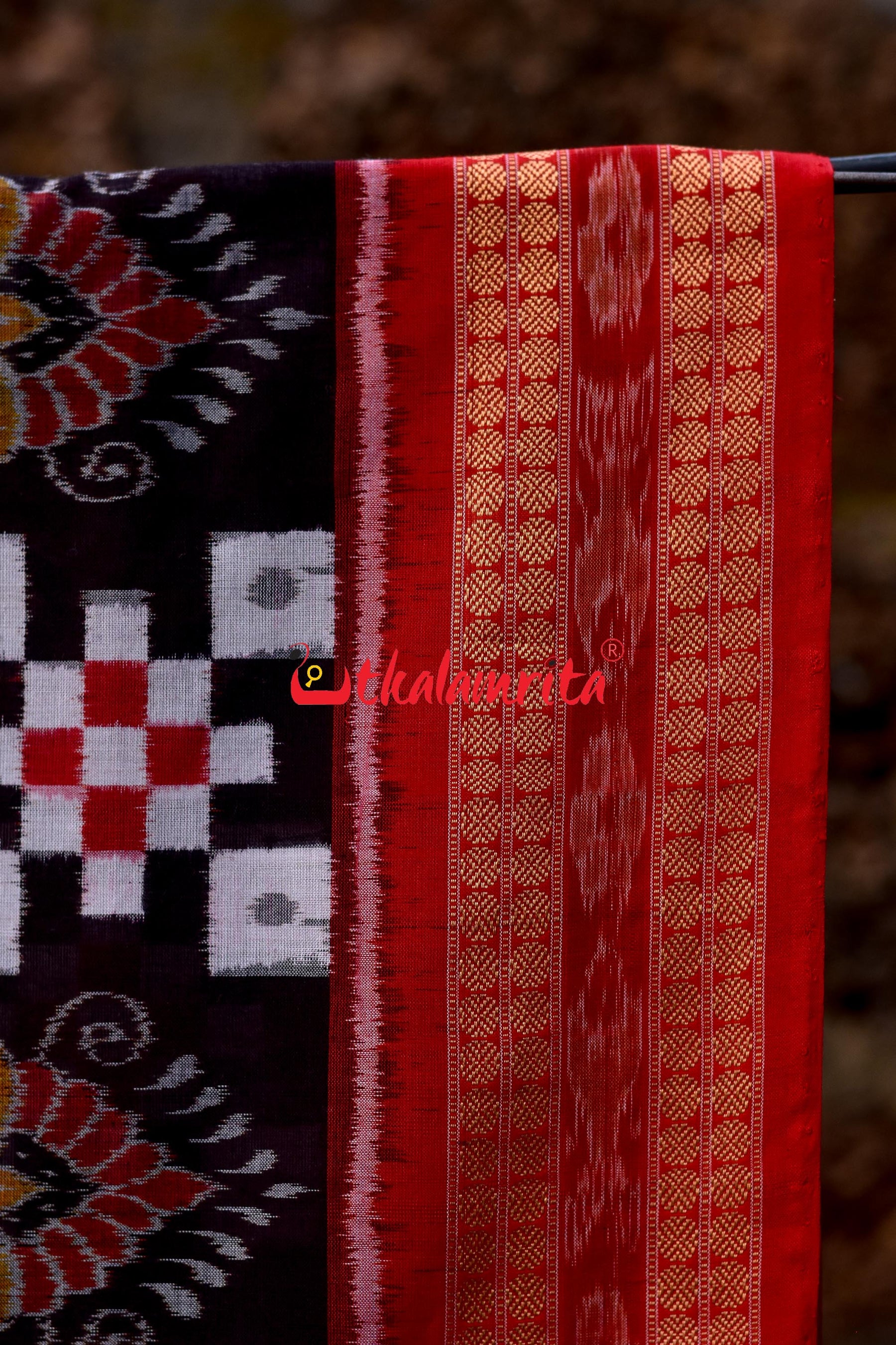 Padma Pasapali Black Red Sambalpuri Cotton Saree