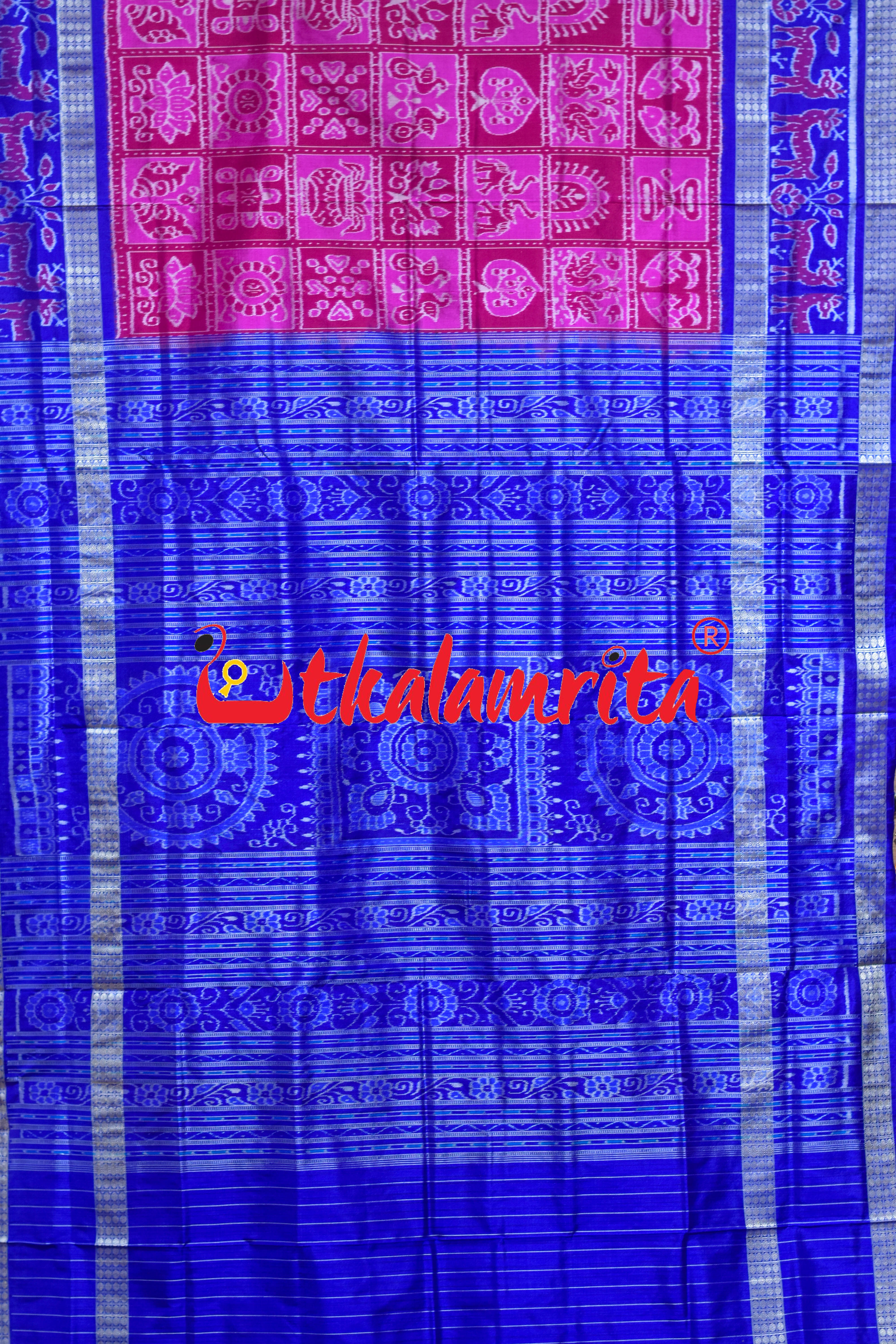 Magenta Blue Sata Kothi Deer Scot Sambalpuri Silk Saree