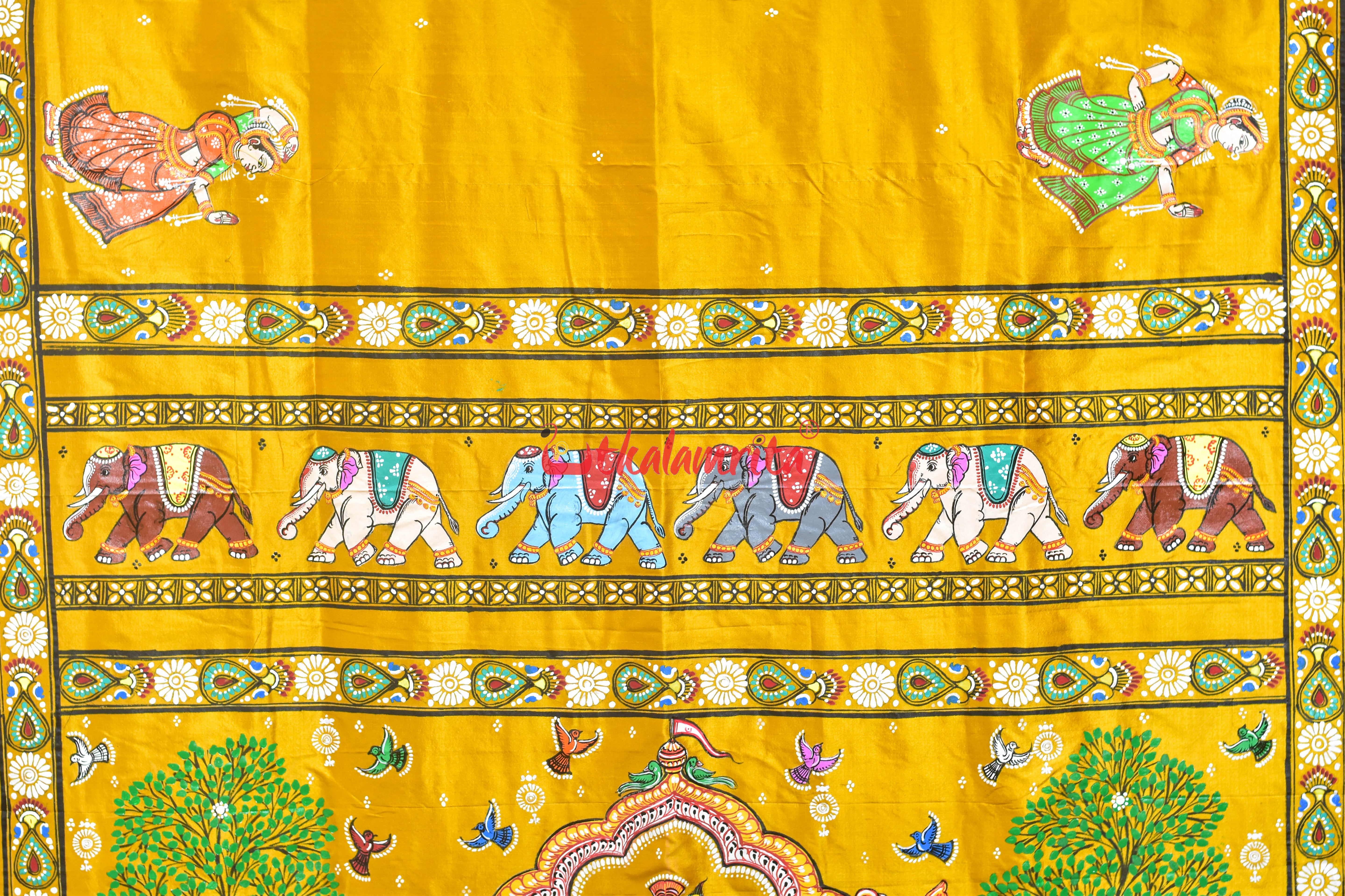 Golden Leela Pattachitra Silk Saree