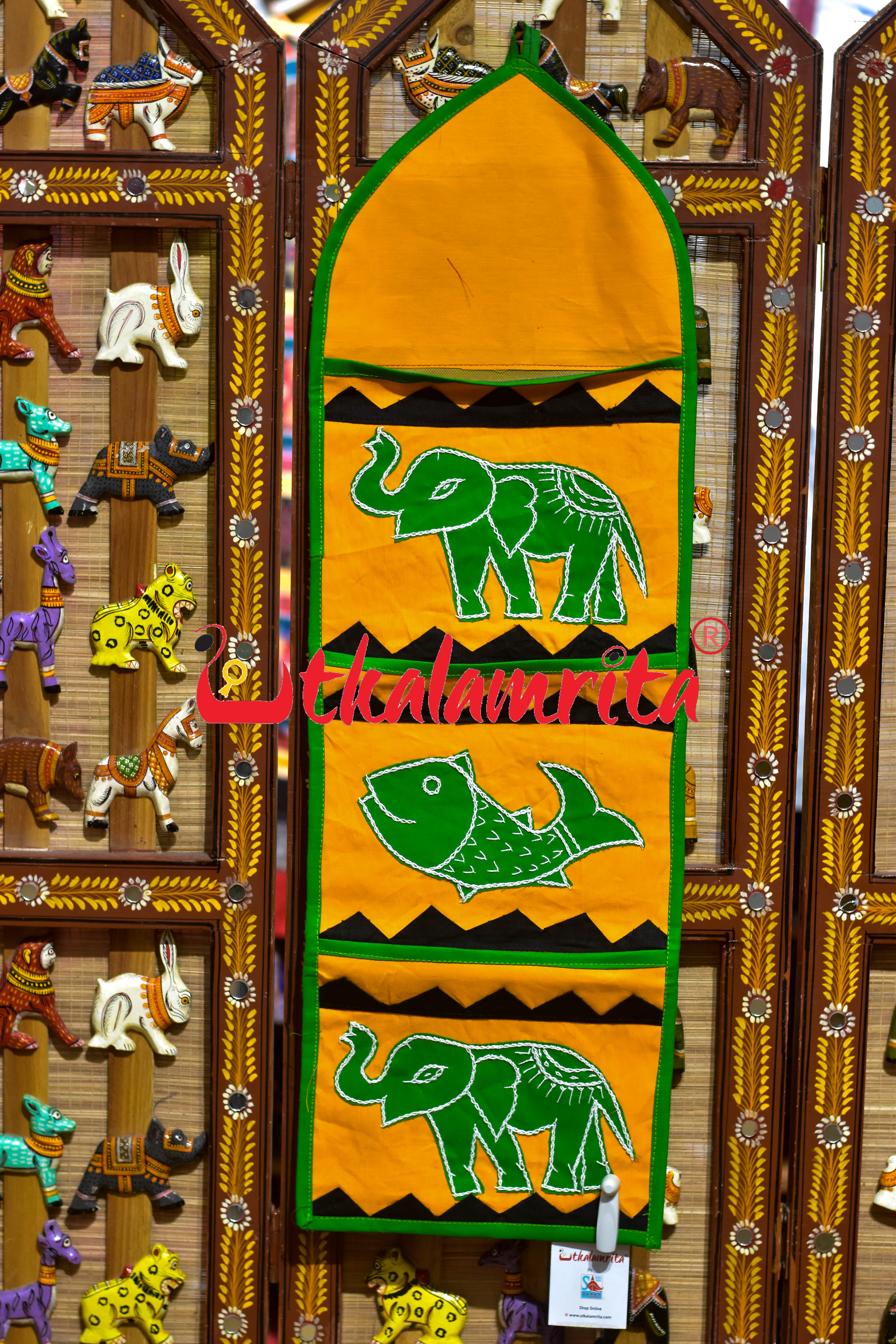 Yellow Green Middle Fish Pipli Applique Letter Box