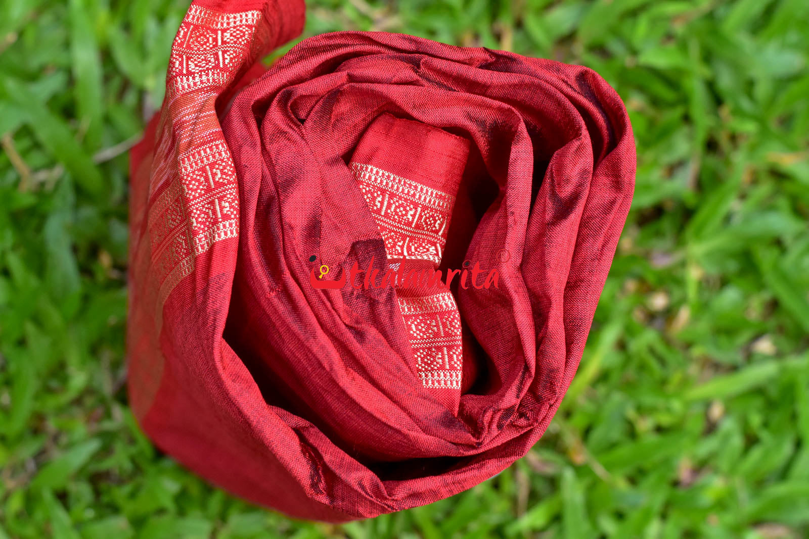 Maroon Flower Bandha Border Silk (Fabric)