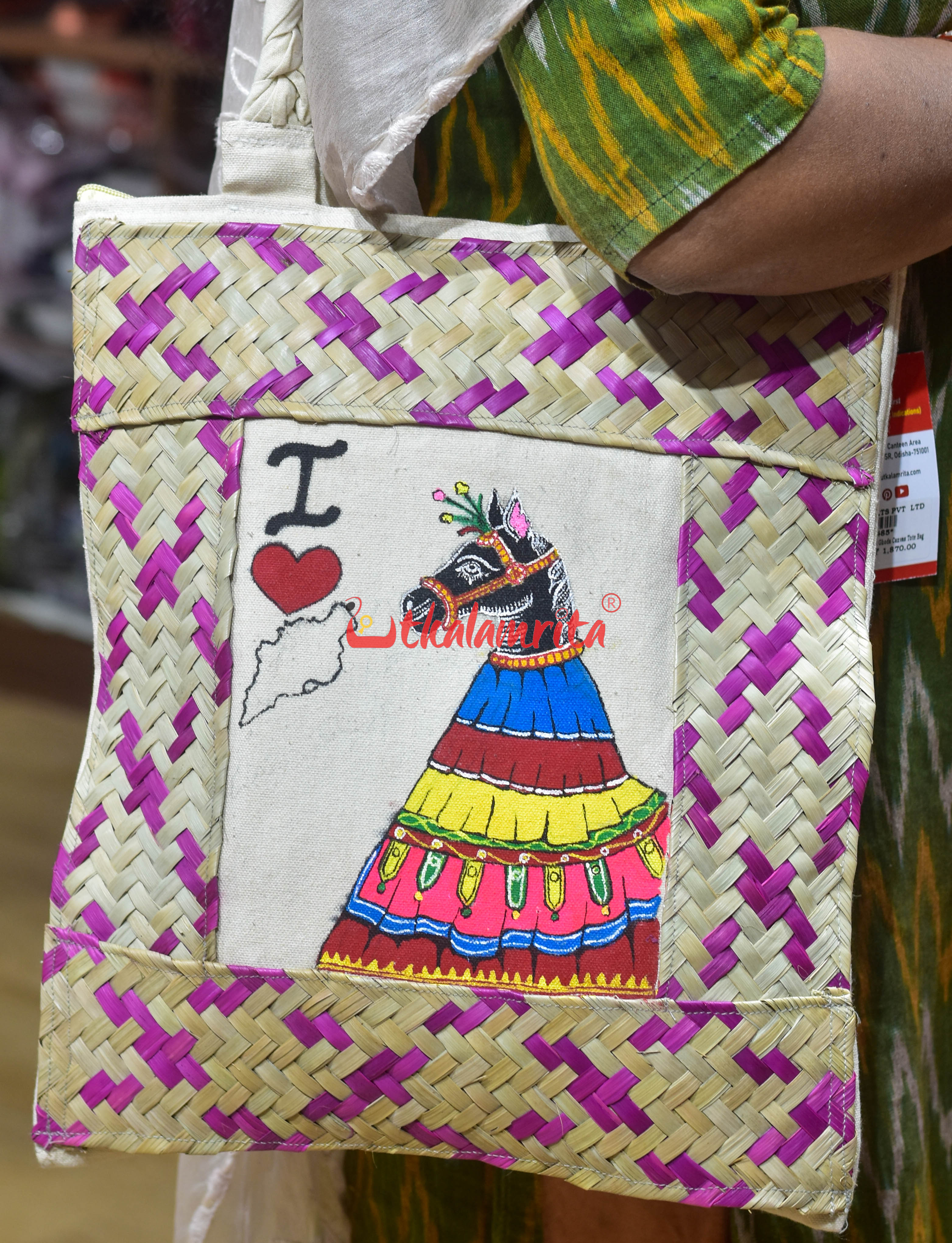 I Love Odisha Black Chaiti Ghoda Canvas Tote Bag
