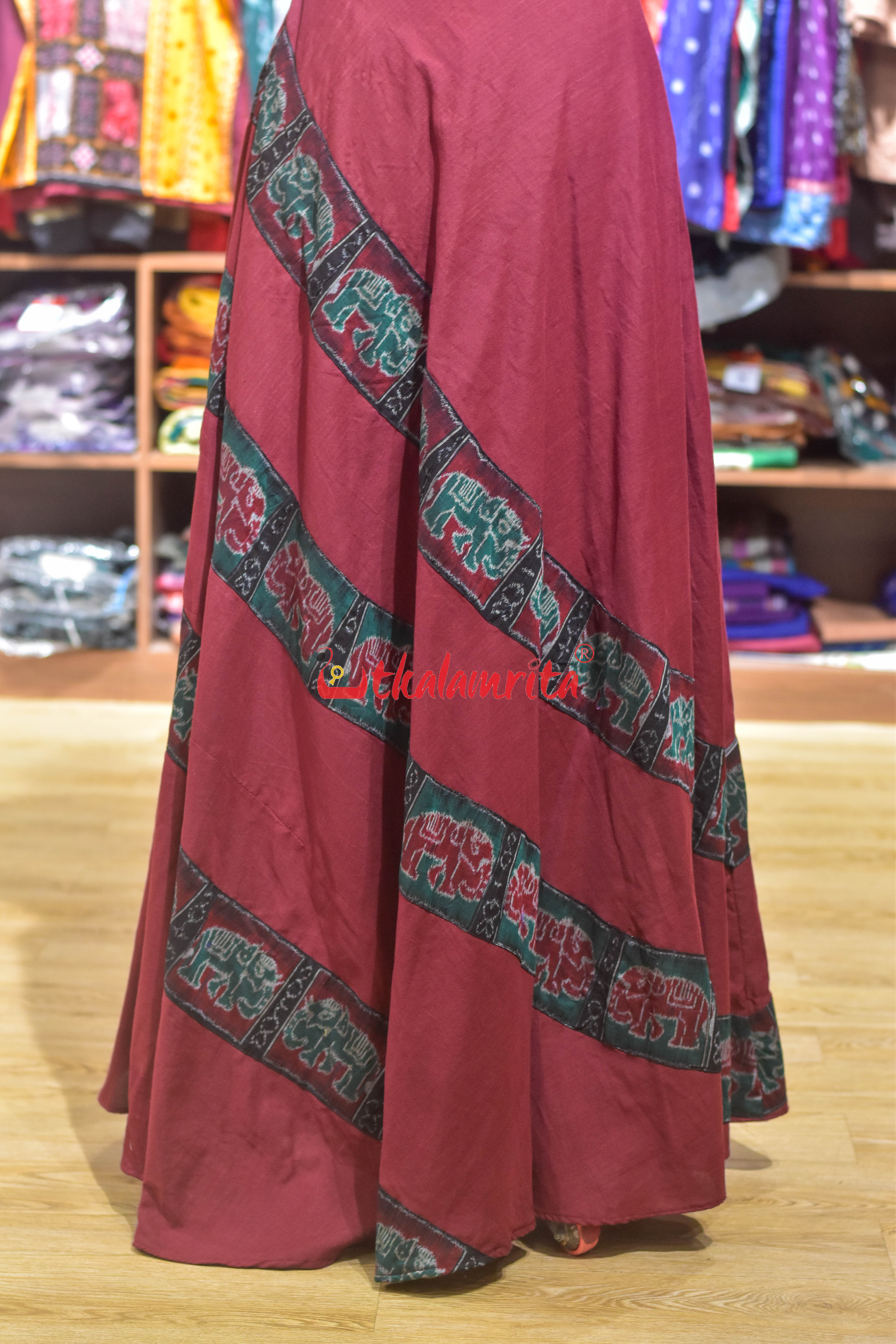Maroon with Elephant Design Sleeveless (Ladies' Gown)