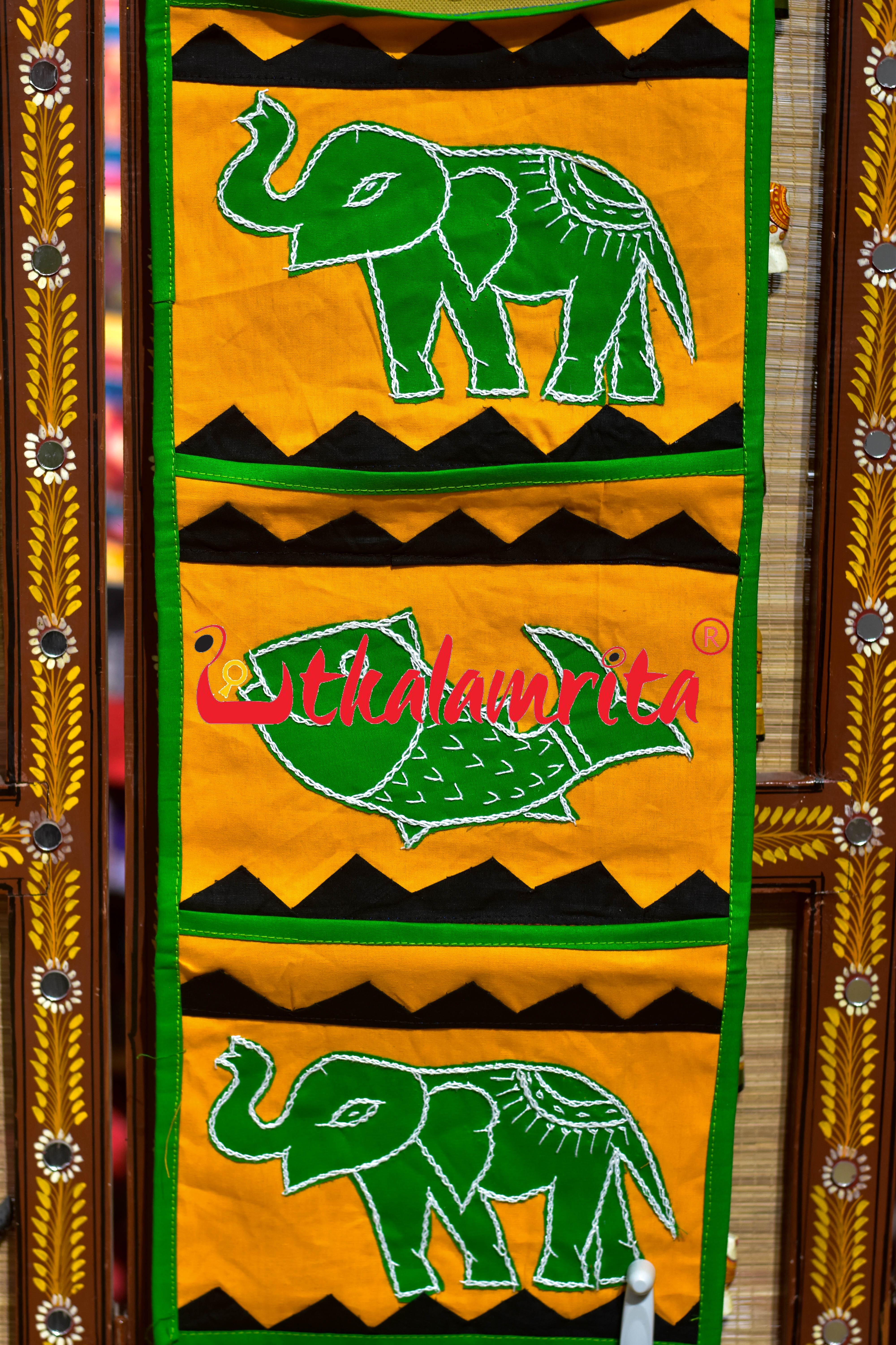 Yellow Green Middle Fish Pipli Applique Letter Box