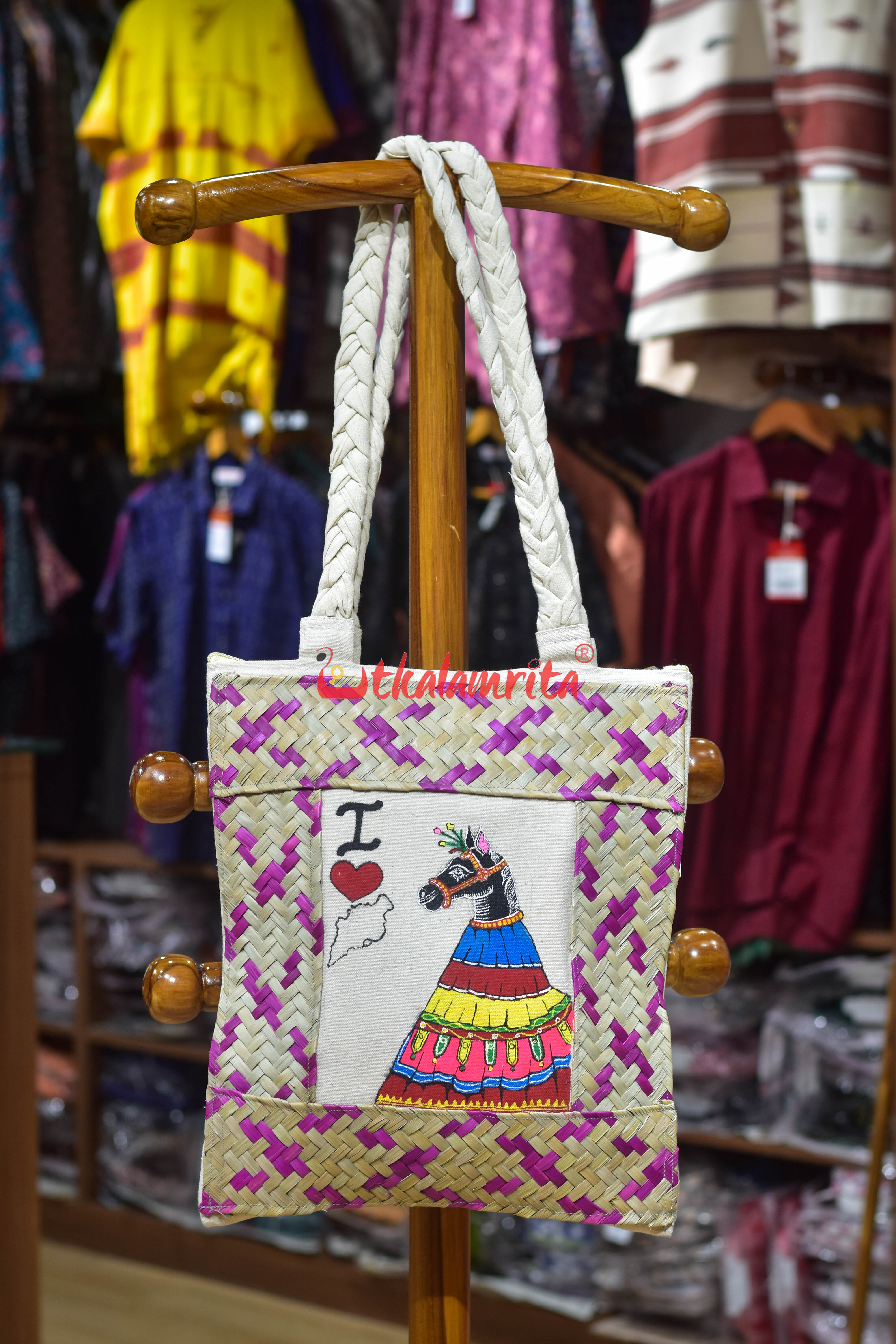 I Love Odisha Black Chaiti Ghoda Canvas Tote Bag