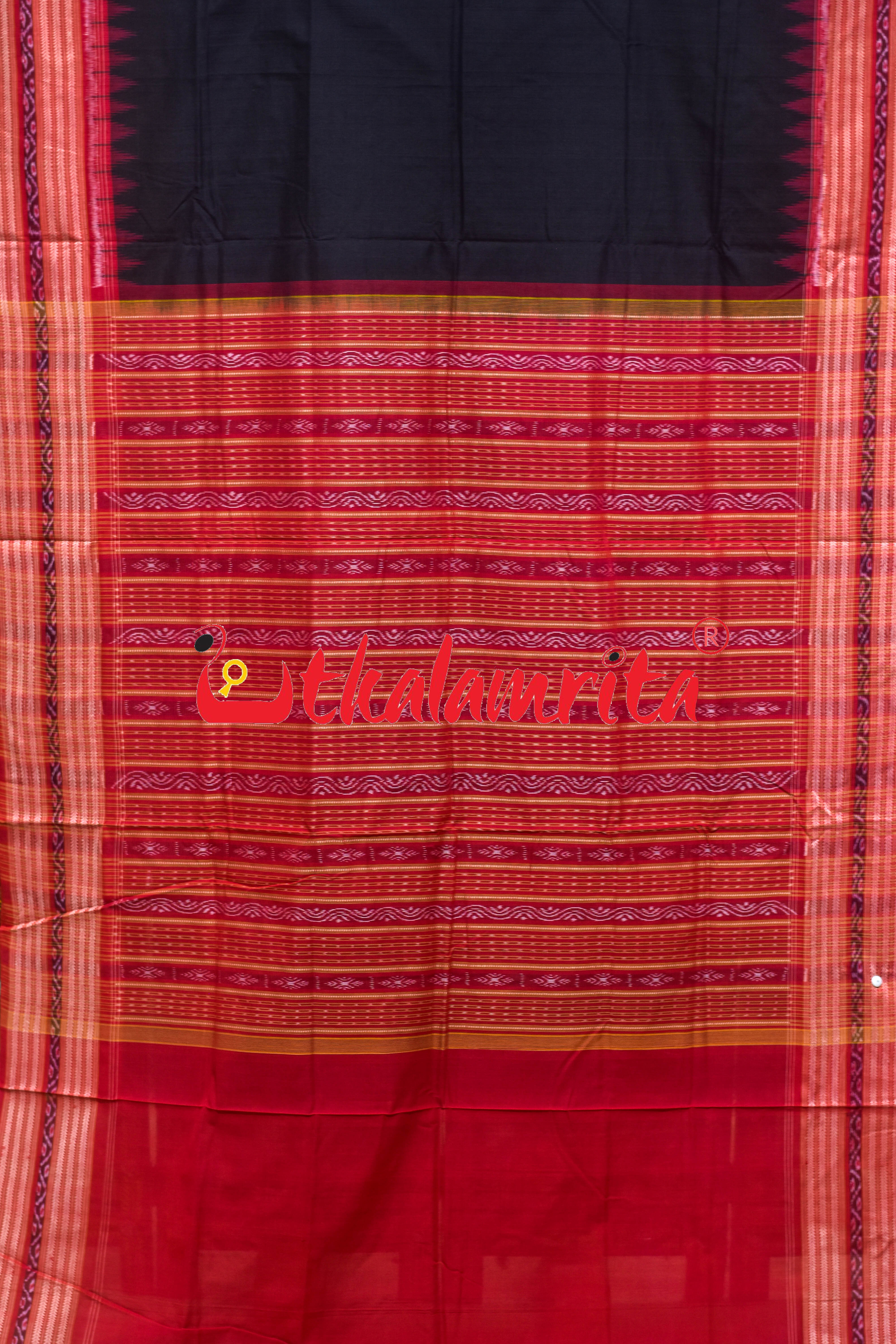 Black Red Dhadi Kangali Sambalpuri Cotton Saree