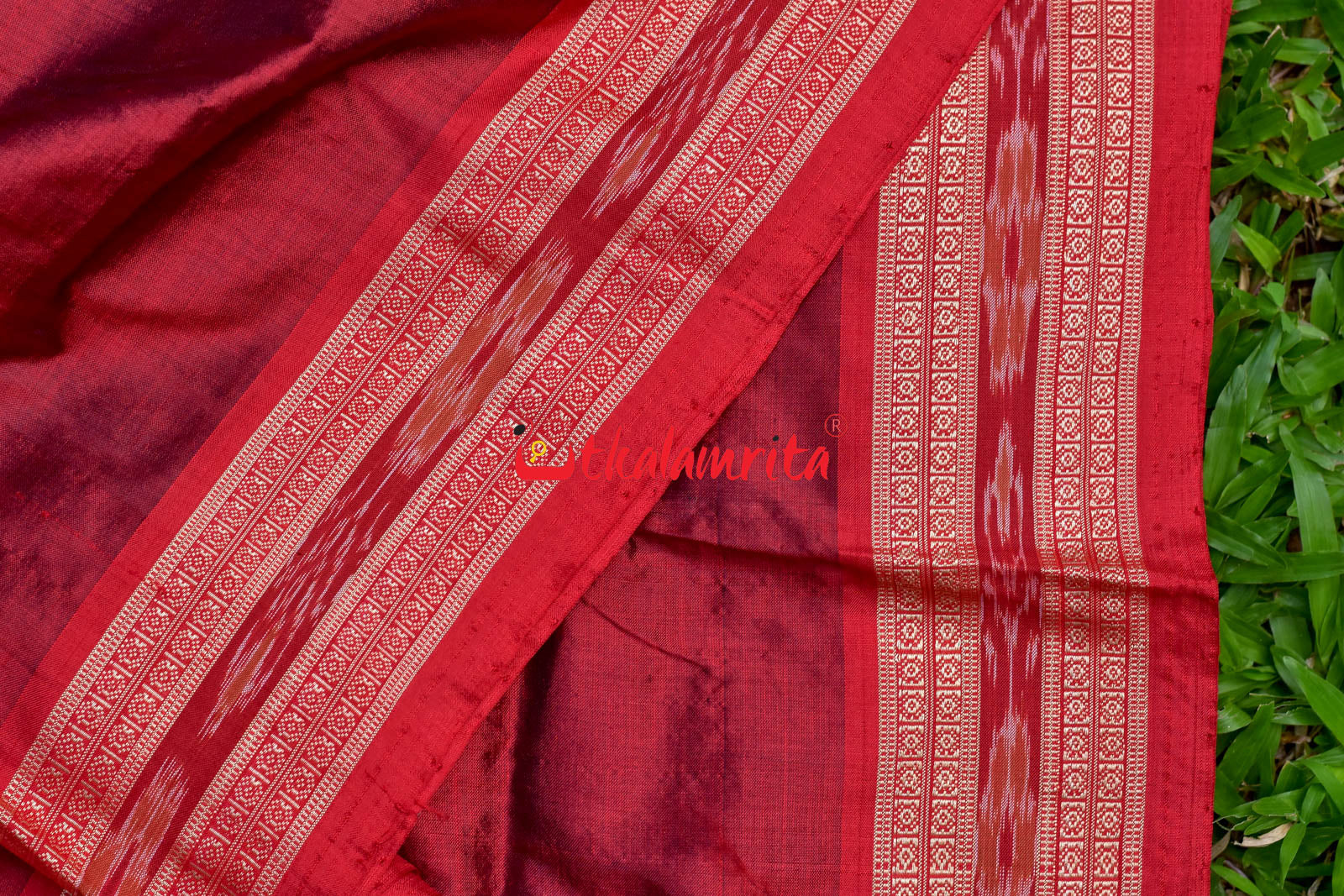 Maroon Flower Bandha Border Silk (Fabric)