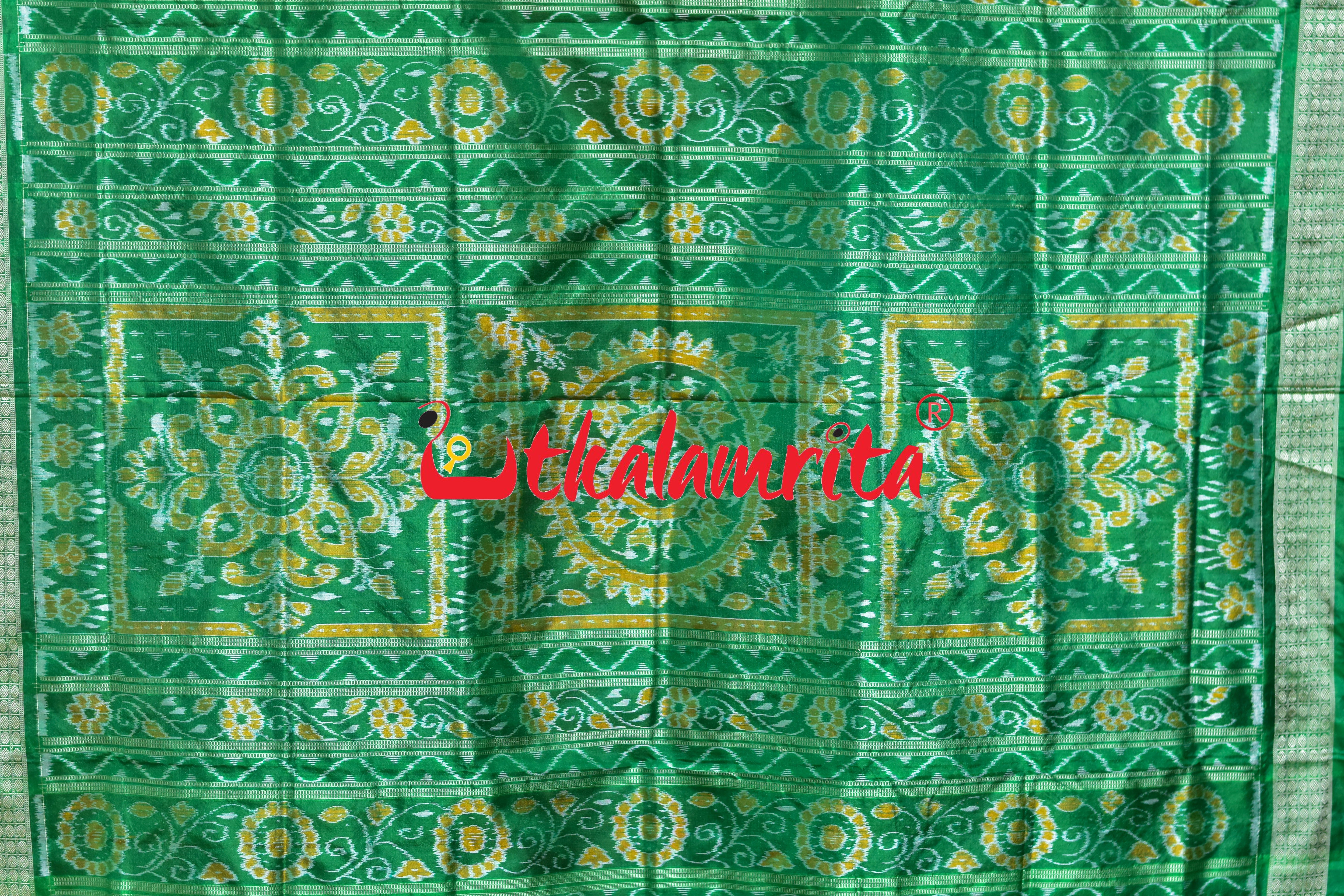Orange Green Border Konark Theme Sambalpuri Silk Saree