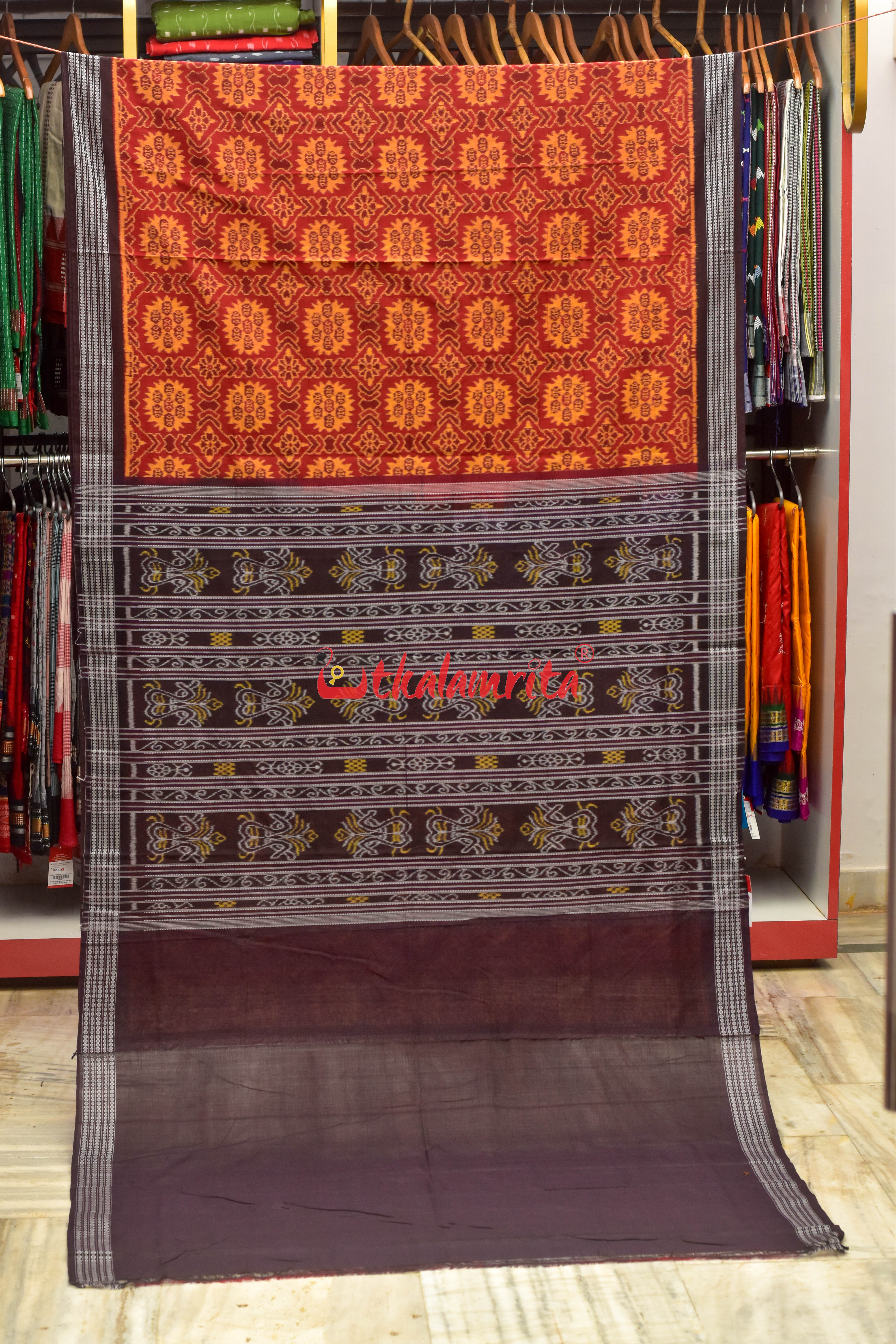 Maroon Surjya Bandha Sambalpuri Cotton Saree