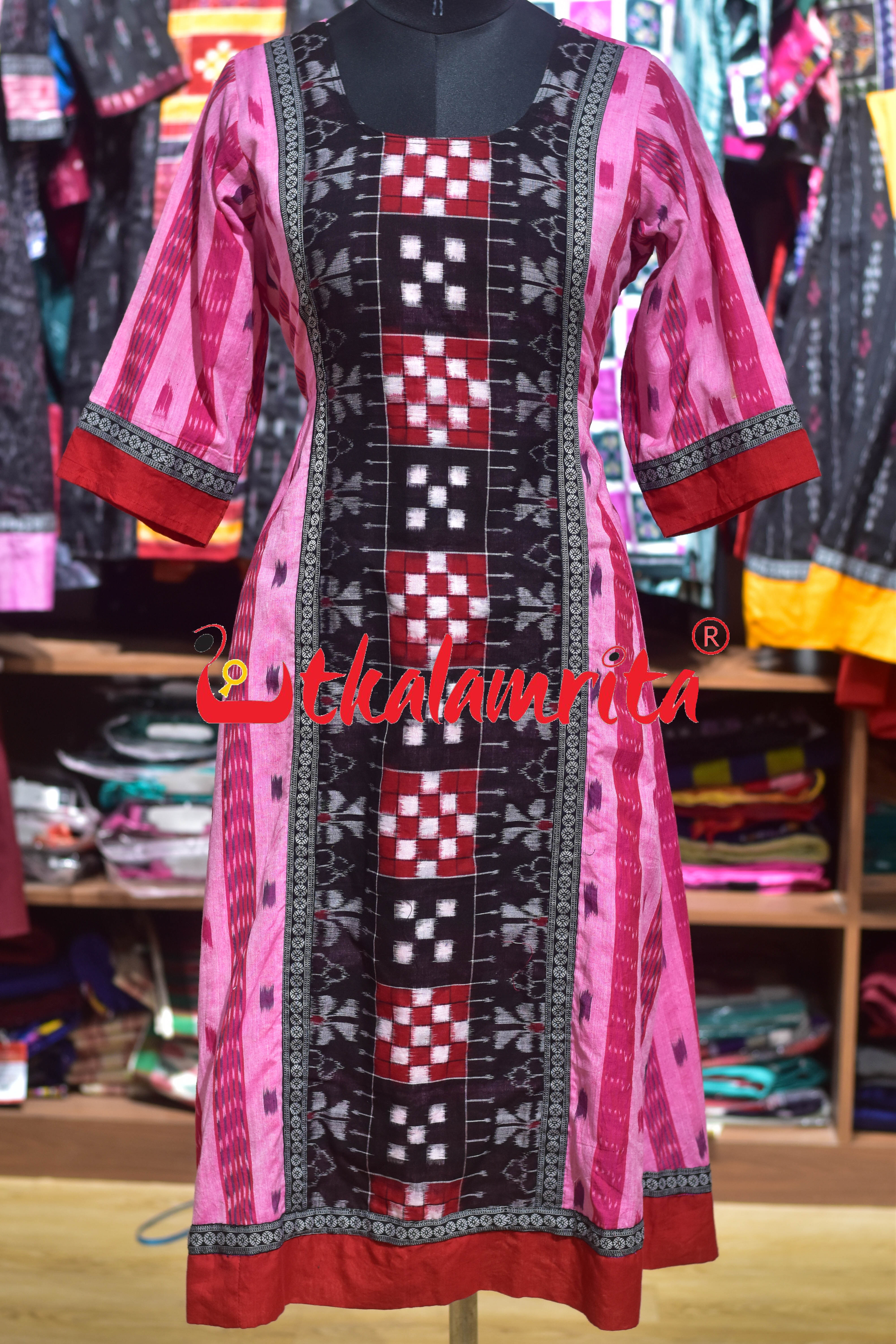 Pink Sambalpuri Cotton Anarkali