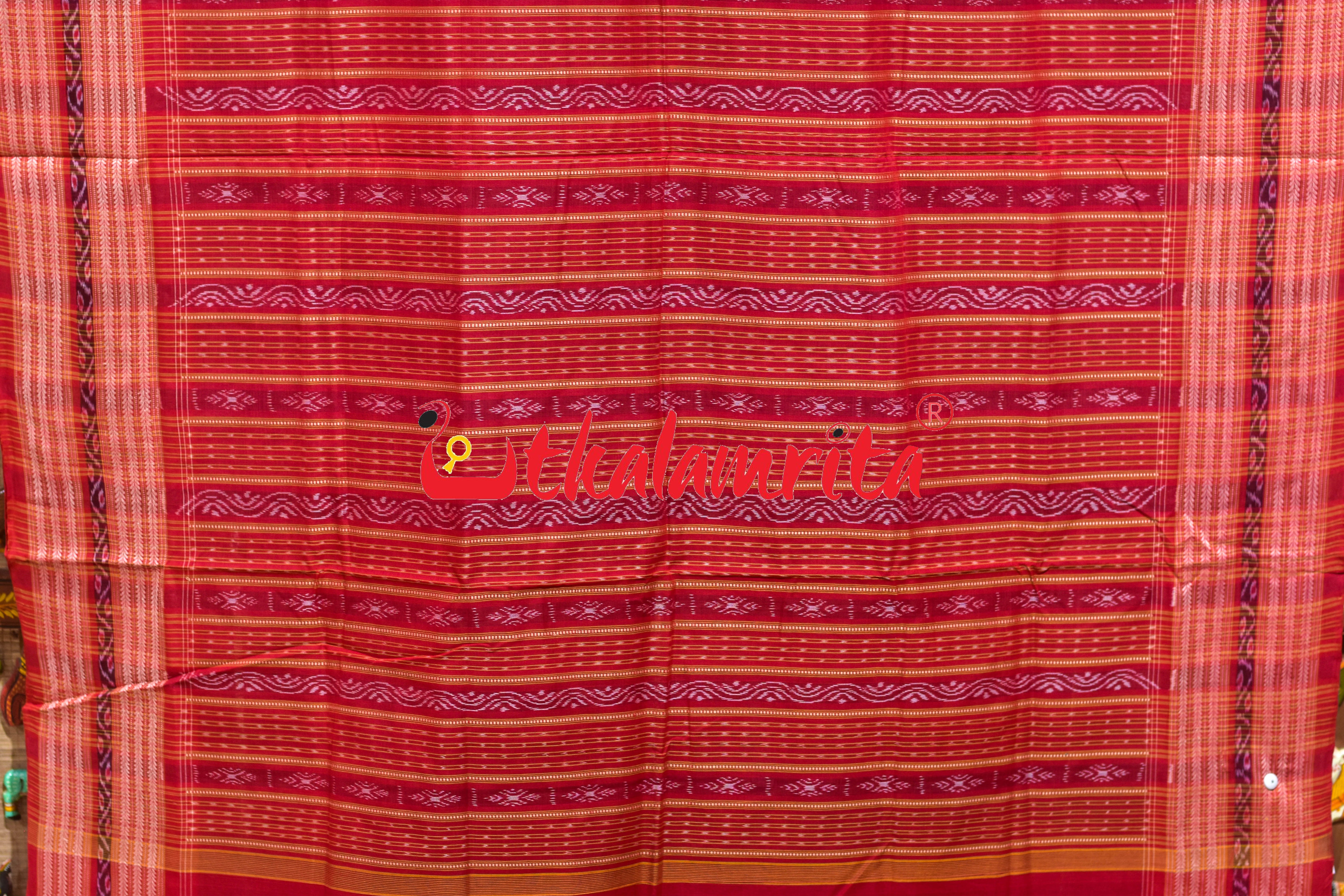 Black Red Dhadi Kangali Sambalpuri Cotton Saree