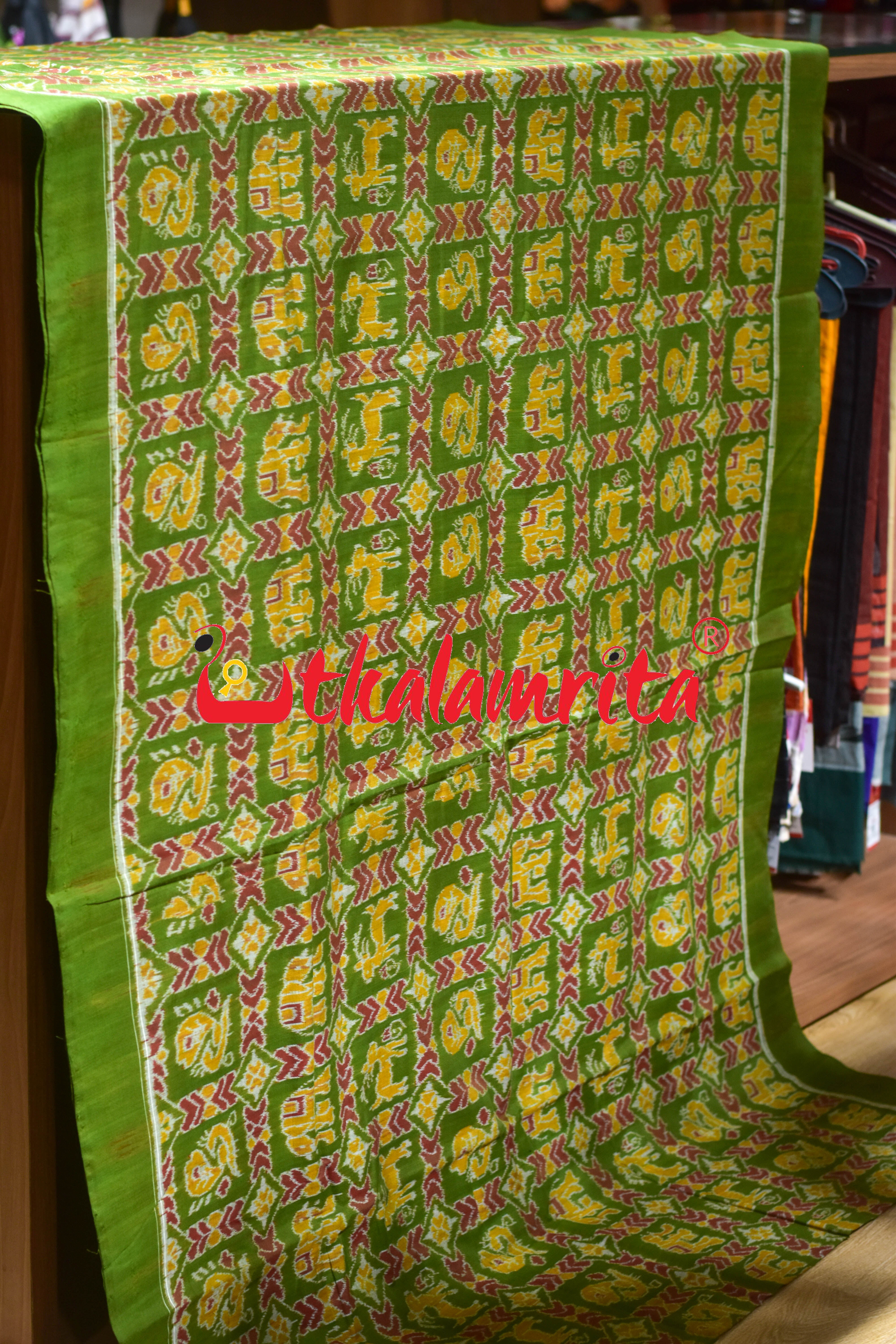 Mehendi Red Kothi Animal Sambalpuri Cotton (Fabric)