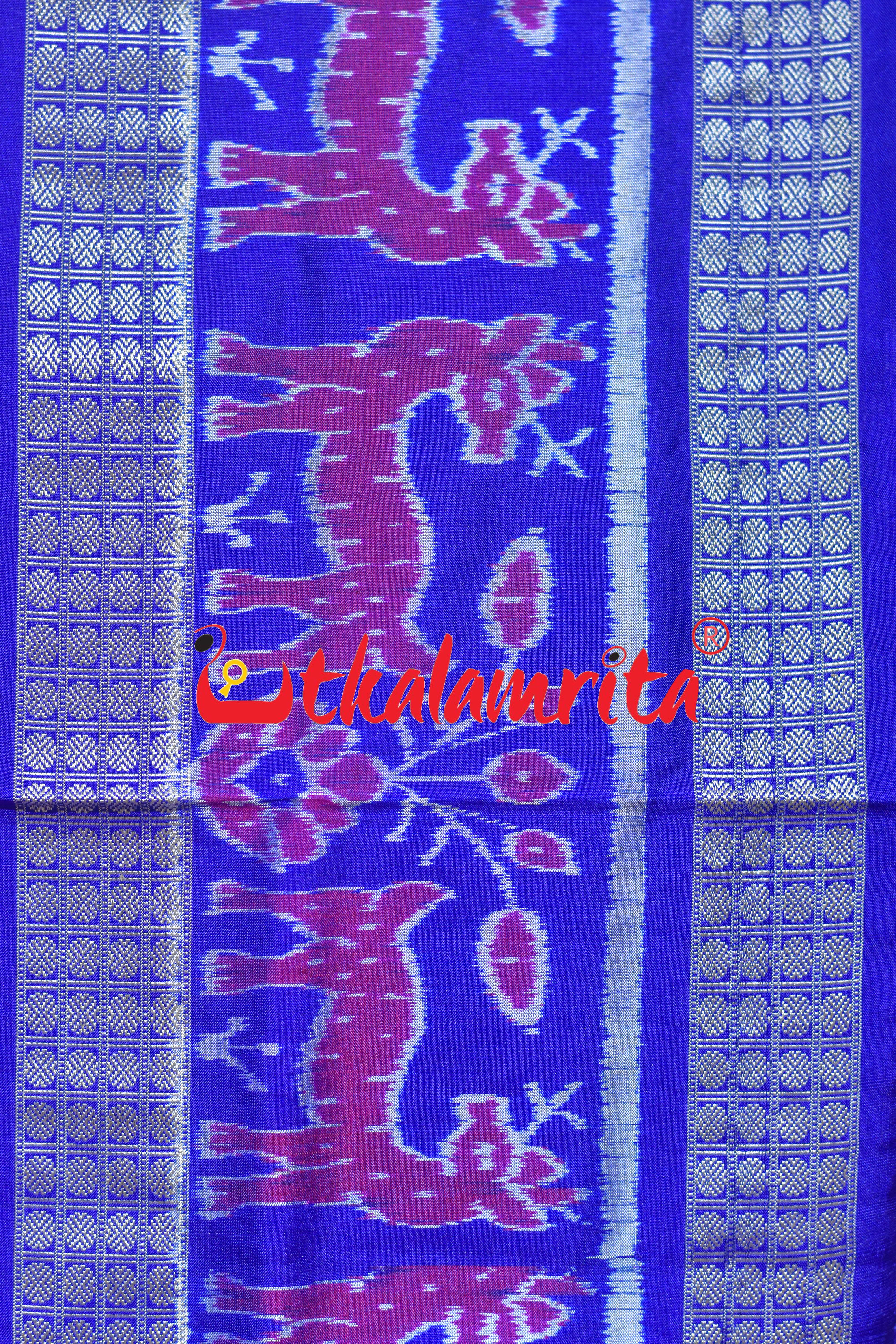 Magenta Blue Sata Kothi Deer Scot Sambalpuri Silk Saree
